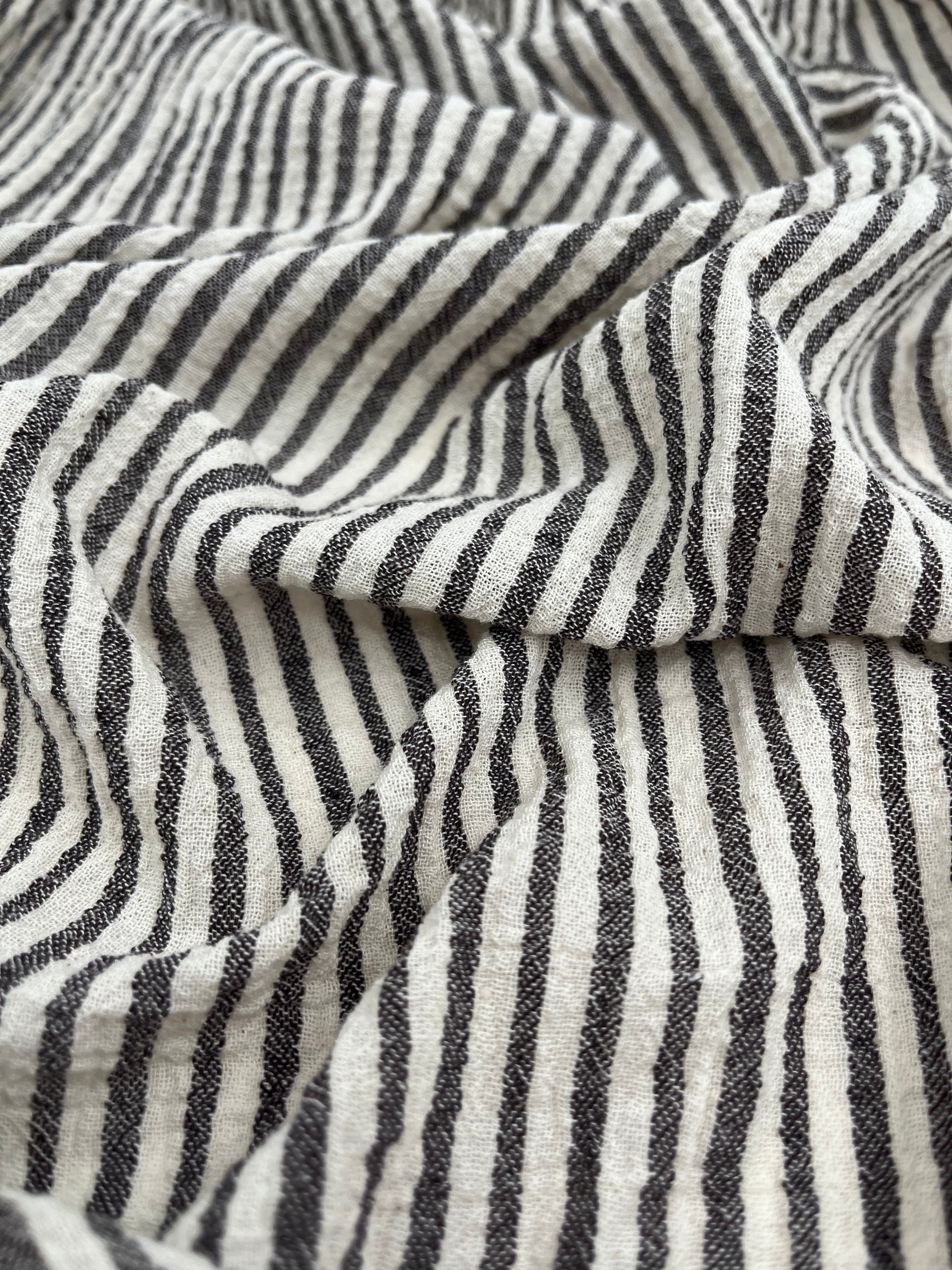 Beige Striped- Black Striped- Brown Striped Neutral Organic Cotton Fabric.