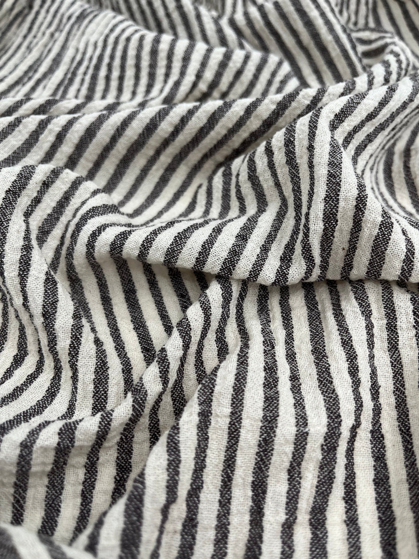 Beige Striped- Black Striped- Brown Striped Neutral Organic Cotton Fabric.
