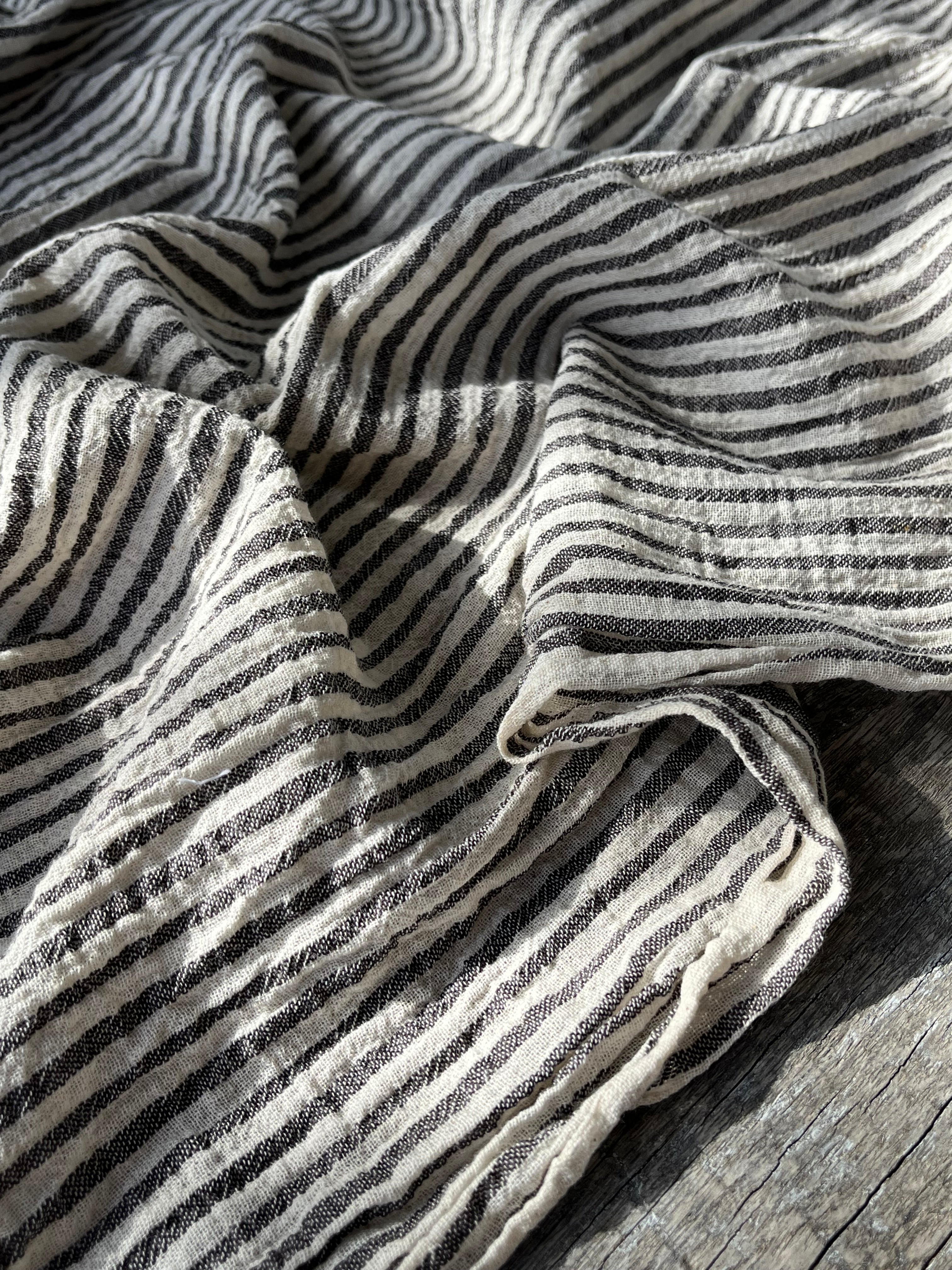 Beige Striped- Black Striped- Brown Striped Neutral Organic Cotton Fabric.