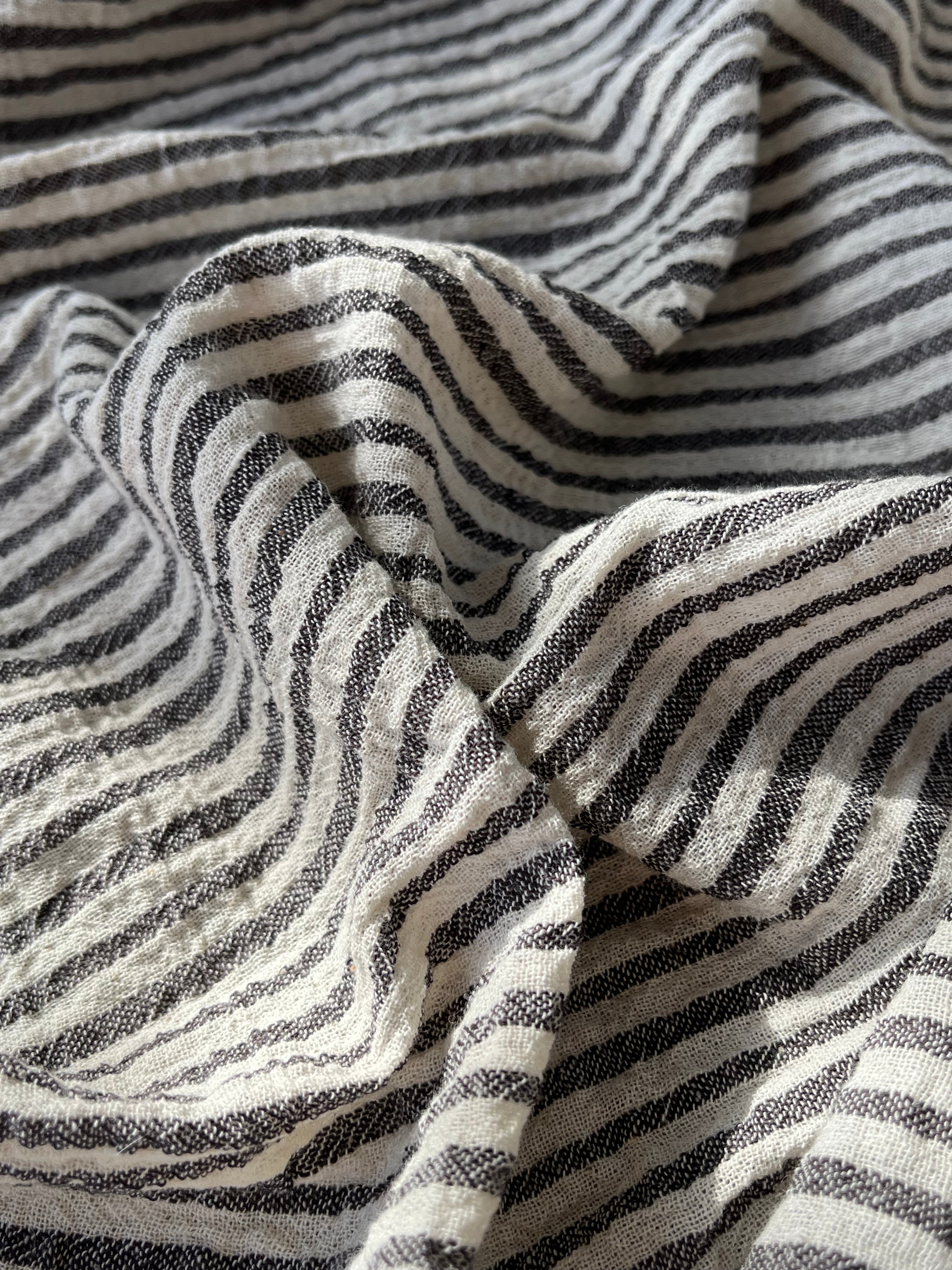 Beige Striped- Black Striped- Brown Striped Neutral Organic Cotton Fabric.