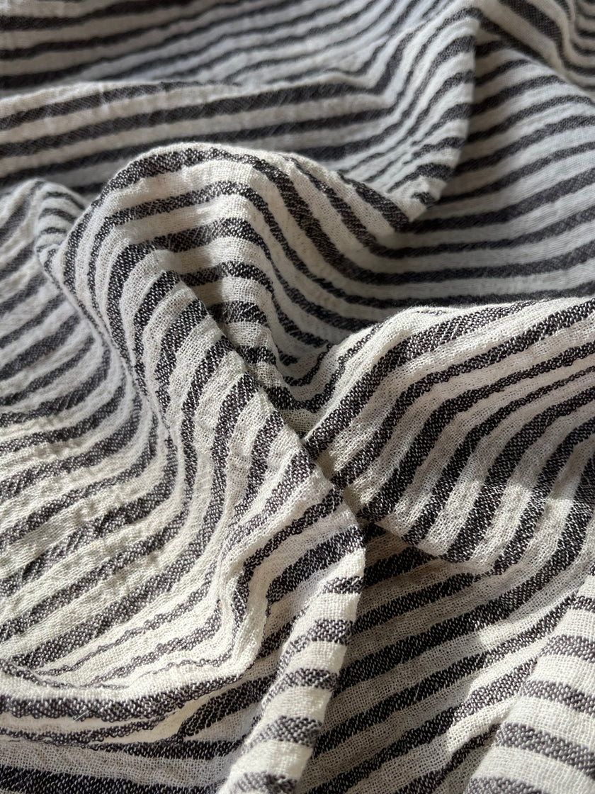 Beige Striped- Black Striped- Brown Striped Neutral Organic Cotton Fabric.