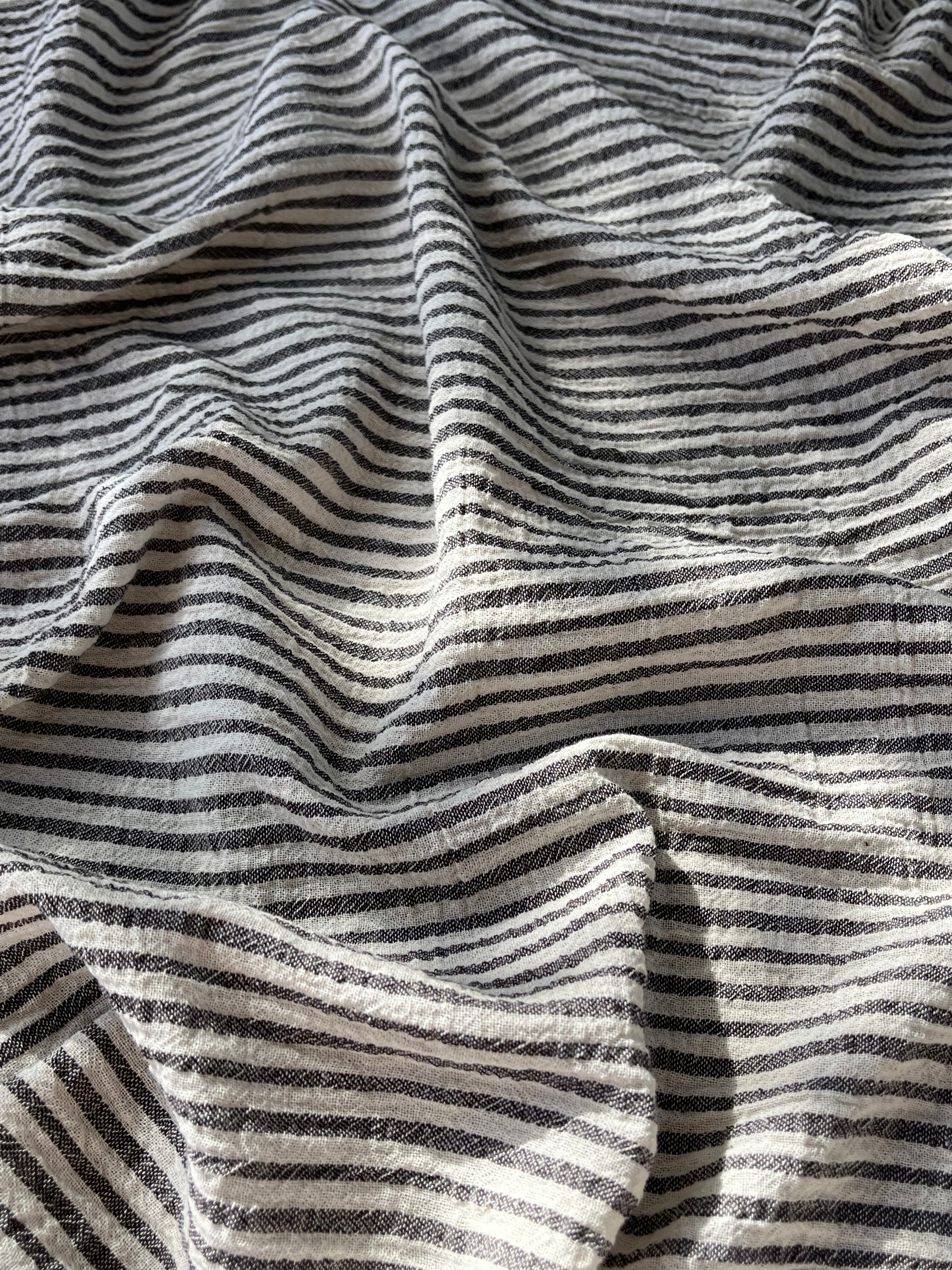 Beige Striped- Black Striped- Brown Striped Neutral Organic Cotton Fabric.