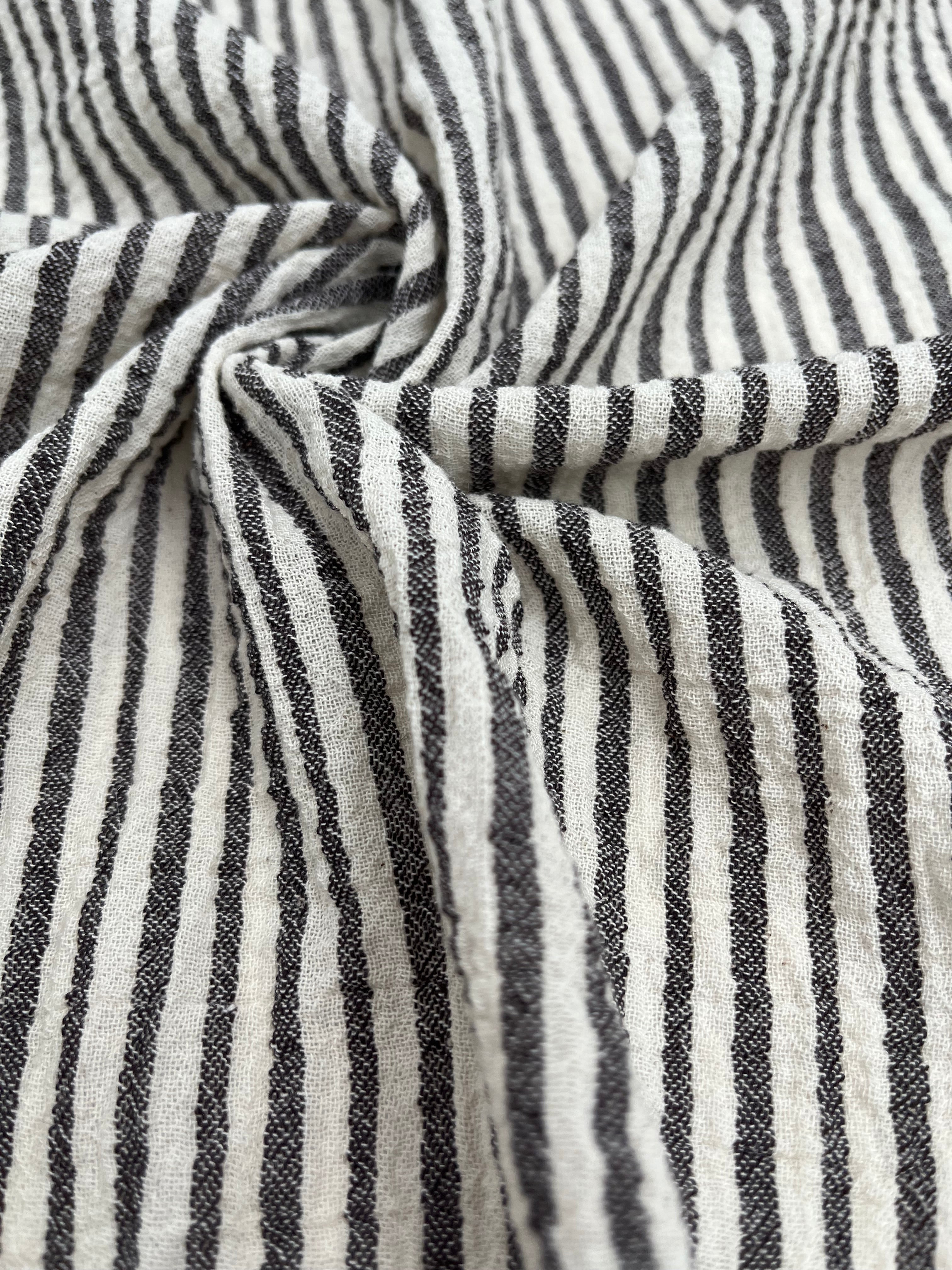 Beige Striped- Black Striped- Brown Striped Neutral Organic Cotton Fabric.