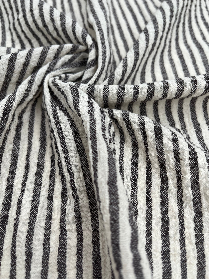 Beige Striped- Black Striped- Brown Striped Neutral Organic Cotton Fabric.