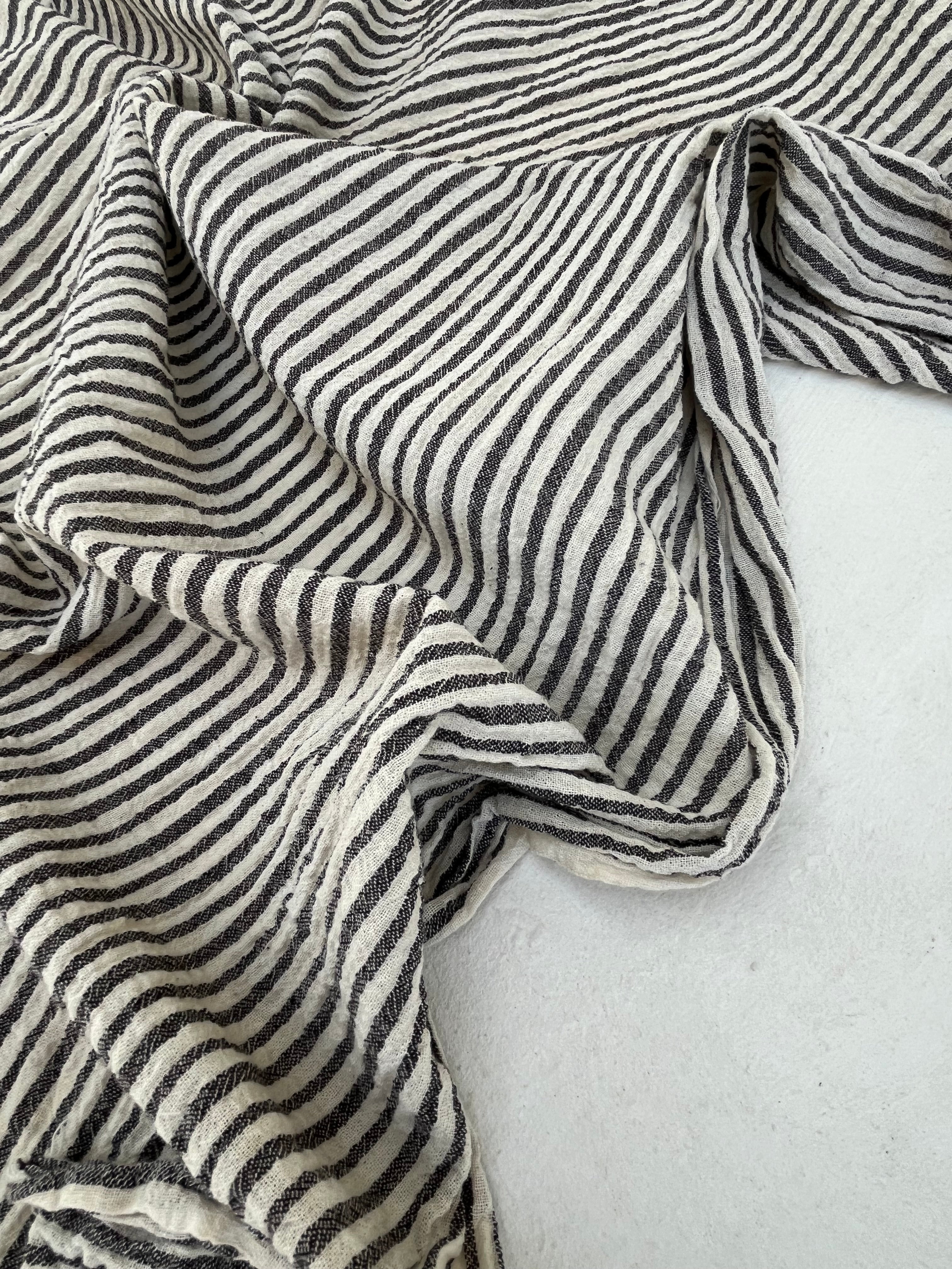 Beige Striped- Black Striped- Brown Striped Neutral Organic Cotton Fabric.