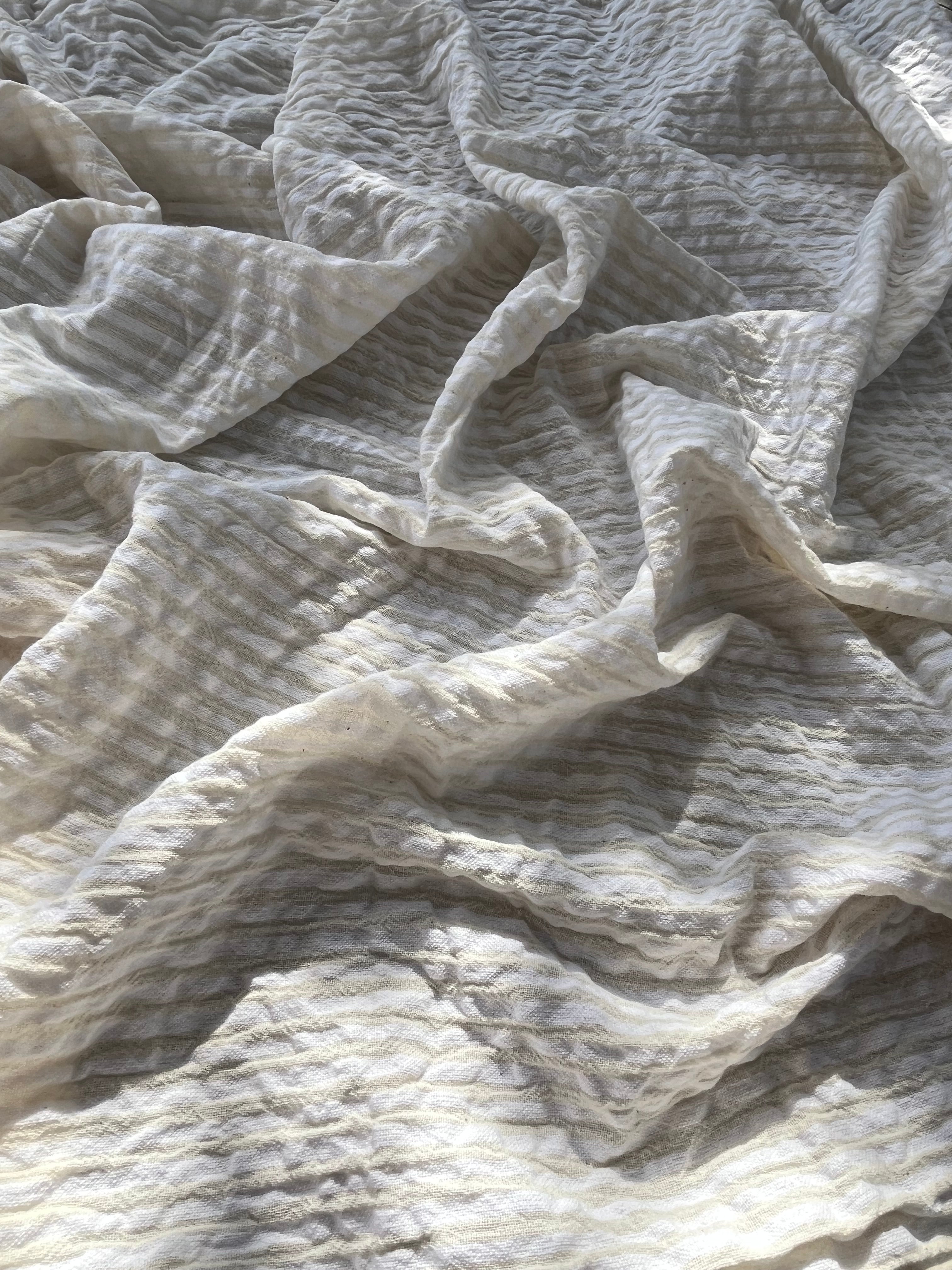 Beige Striped- Black Striped- Brown Striped Neutral Organic Cotton Fabric.