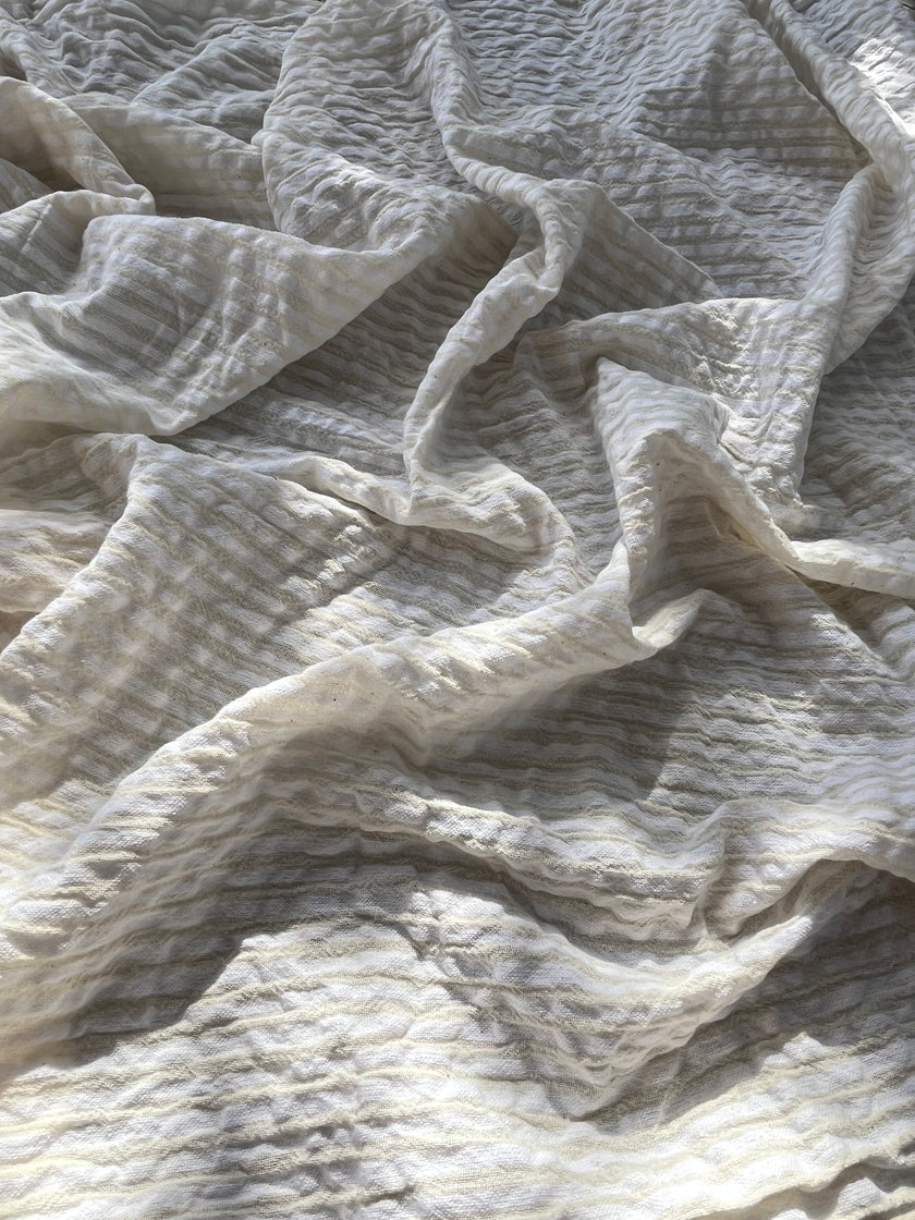 Beige Striped- Black Striped- Brown Striped Neutral Organic Cotton Fabric.