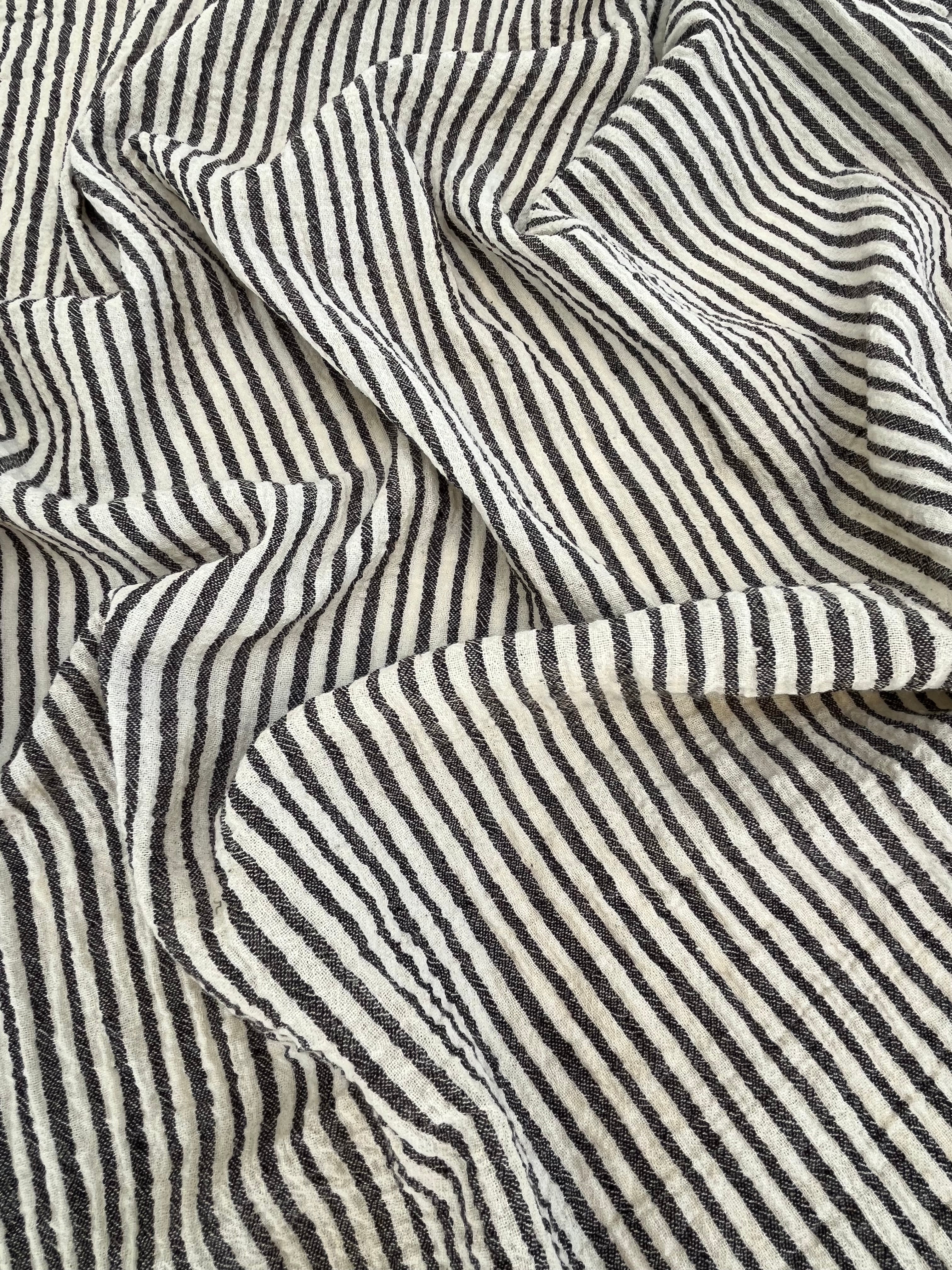 Beige Striped- Black Striped- Brown Striped Neutral Organic Cotton Fabric.