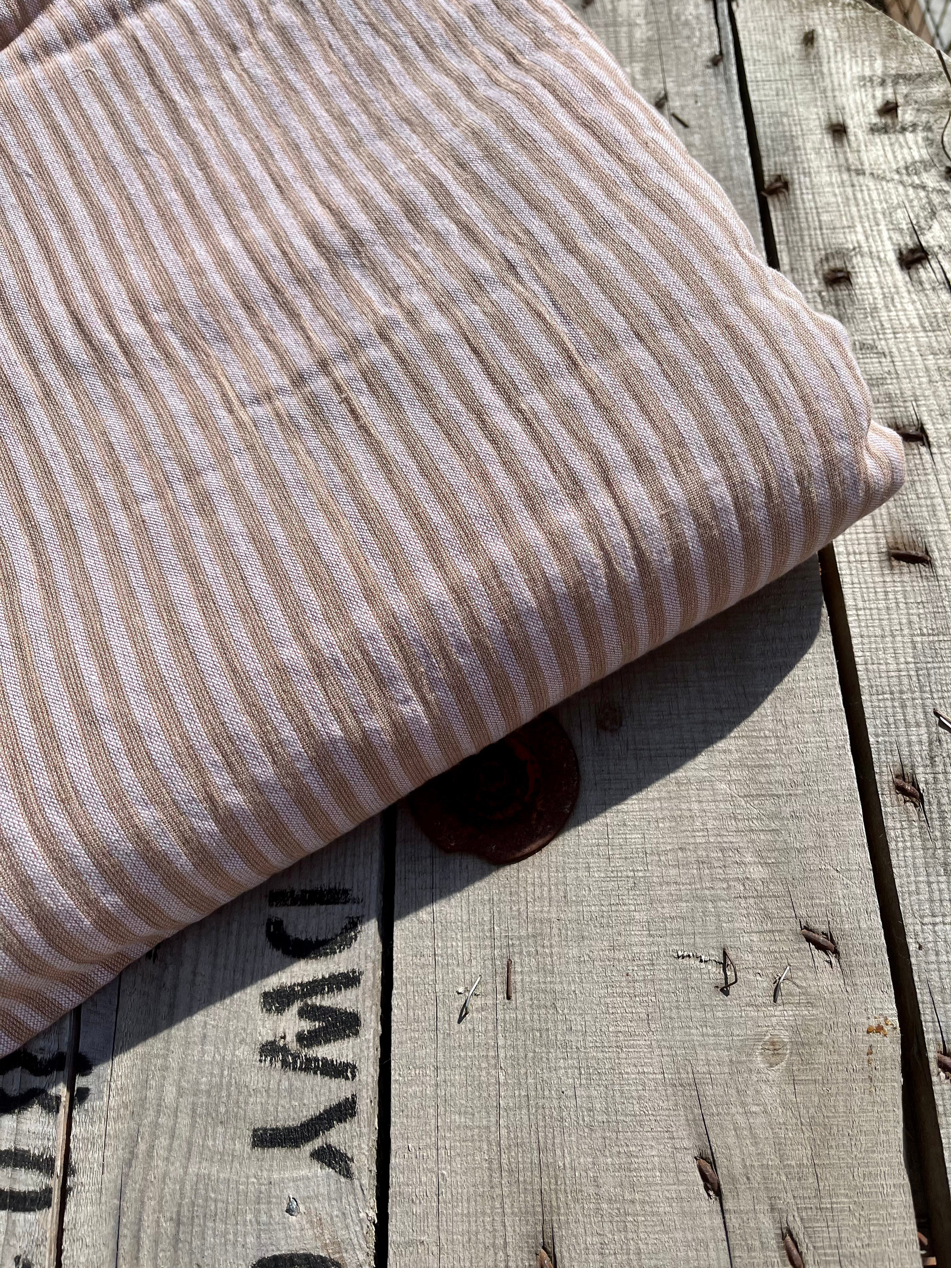 Beige Striped- Black Striped- Brown Striped Neutral Organic Cotton Fabric.