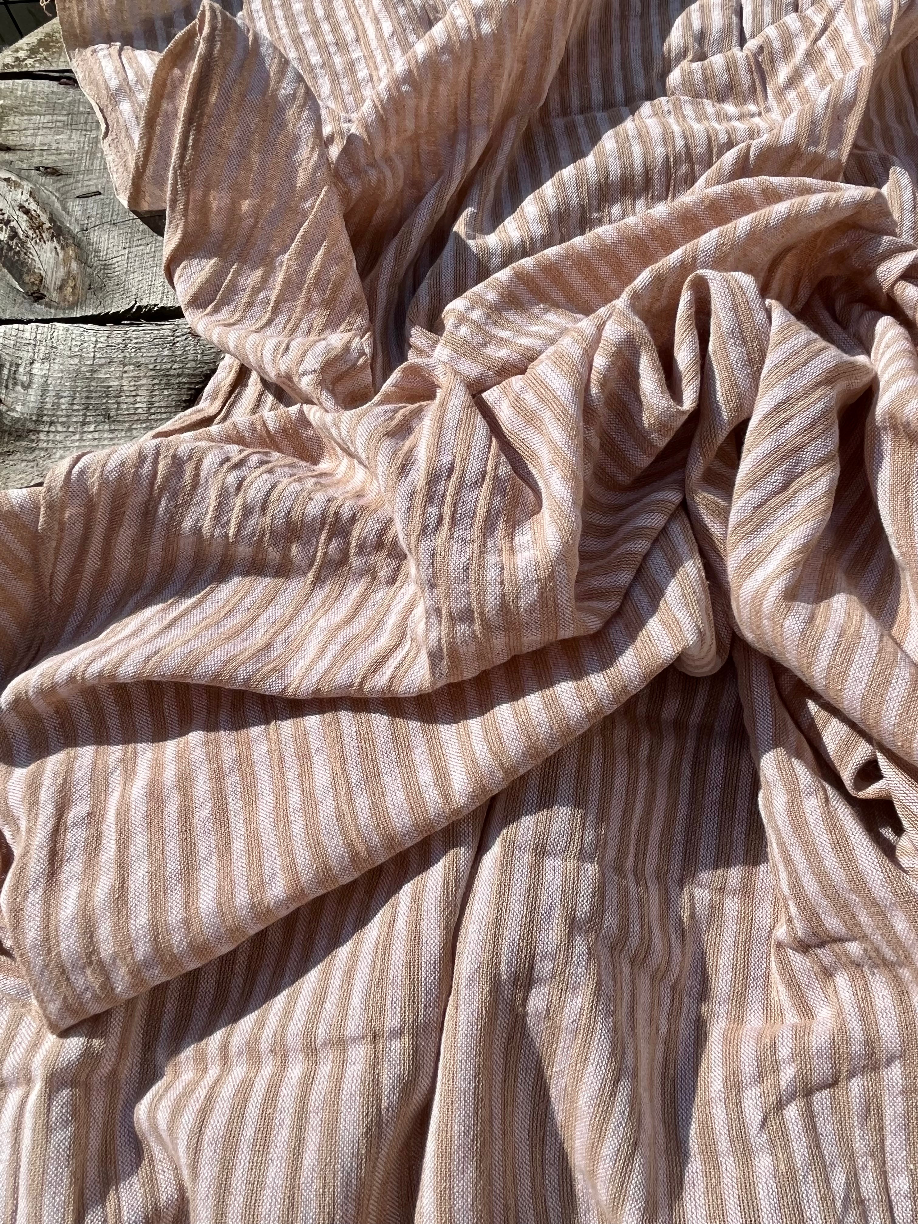 Beige Striped- Black Striped- Brown Striped Neutral Organic Cotton Fabric.