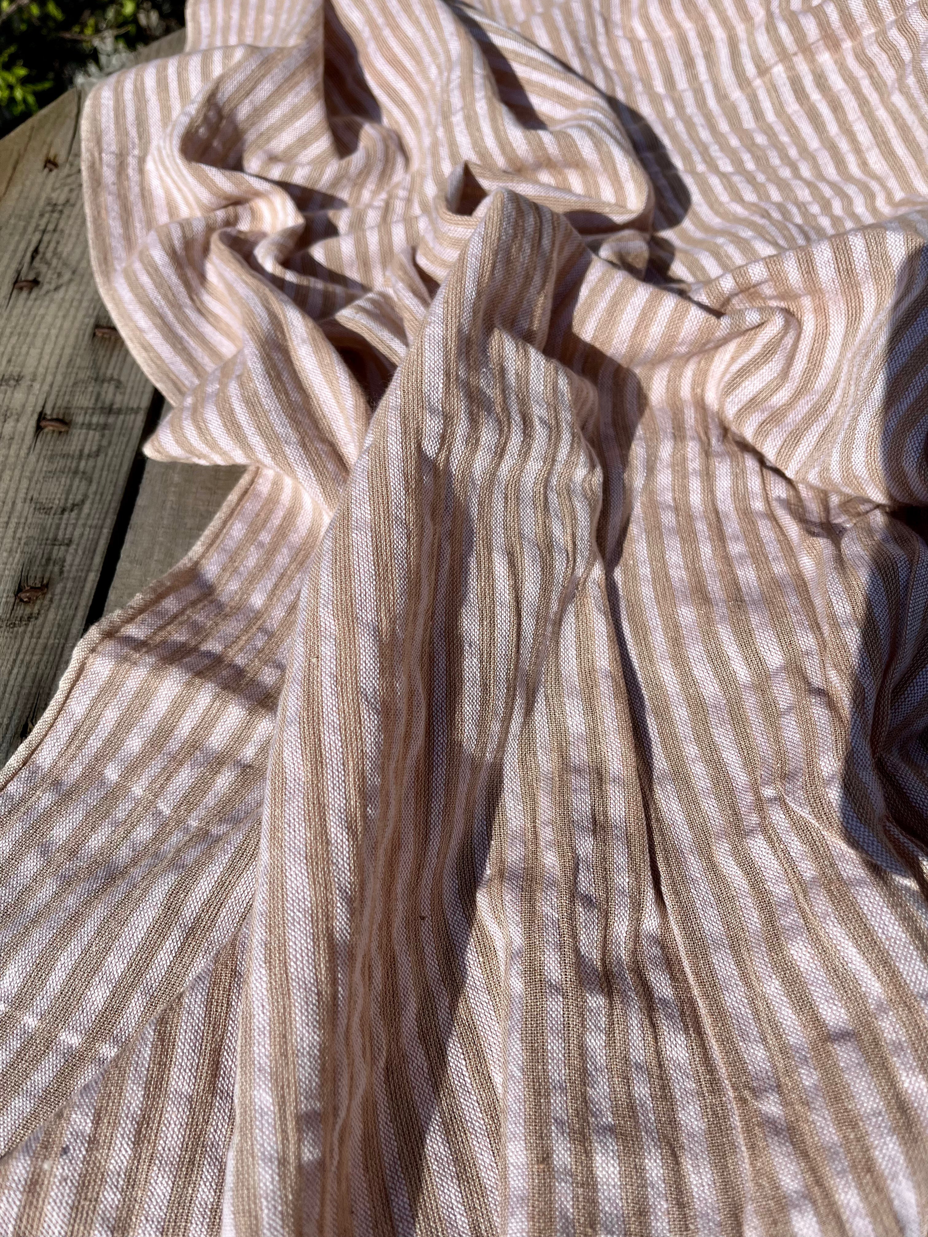 Beige Striped- Black Striped- Brown Striped Neutral Organic Cotton Fabric.