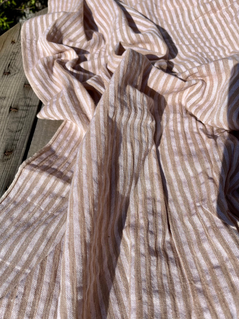 Beige Striped- Black Striped- Brown Striped Neutral Organic Cotton Fabric.