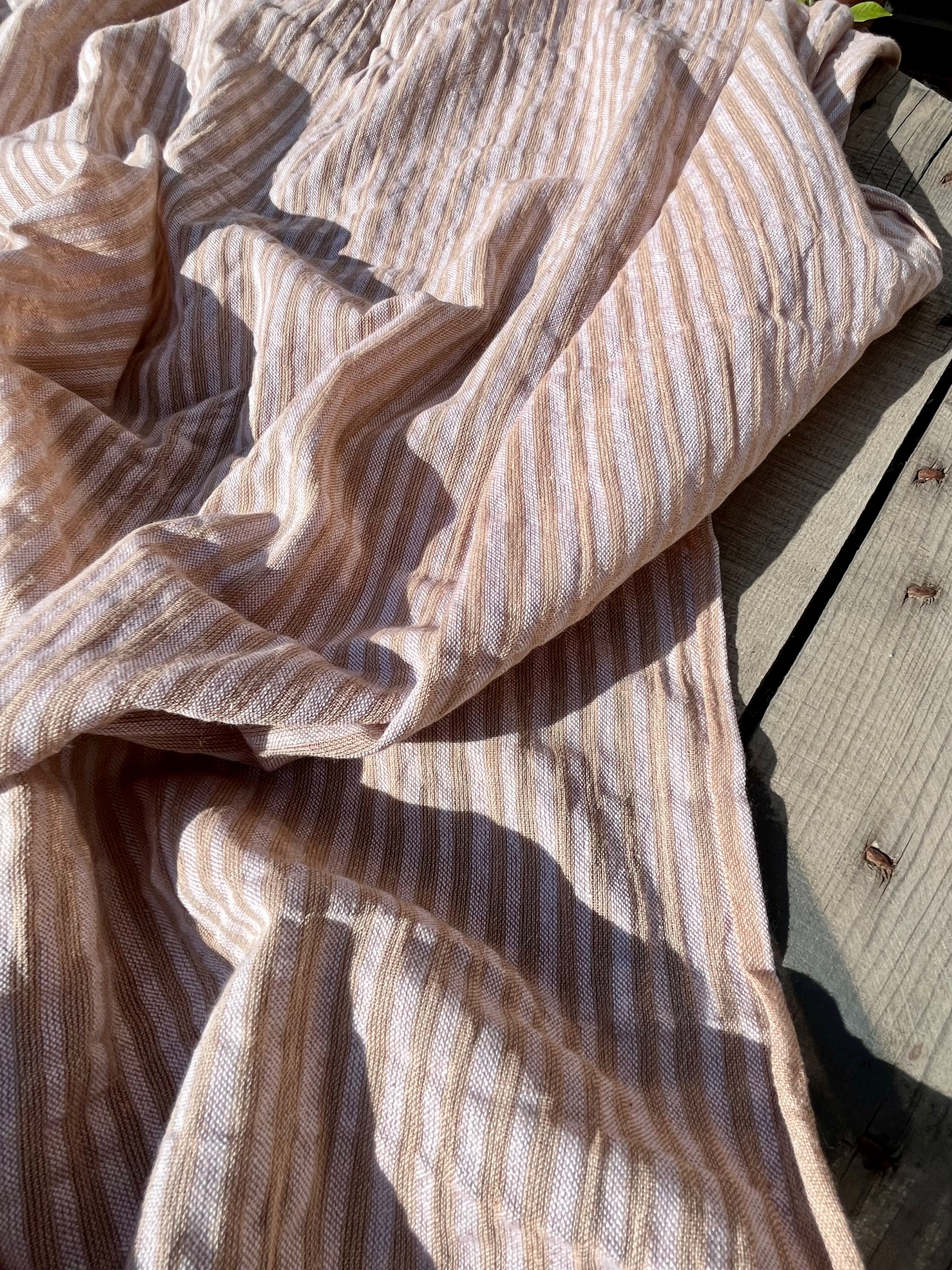 Beige Striped- Black Striped- Brown Striped Neutral Organic Cotton Fabric.