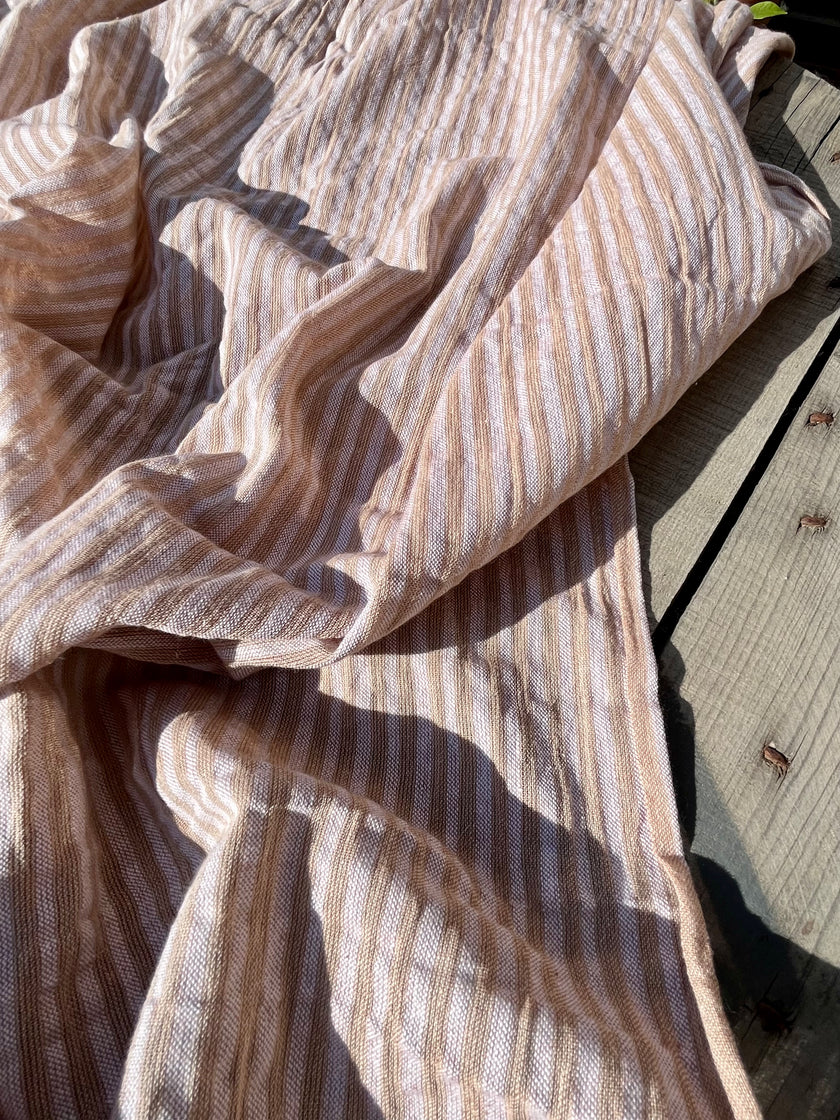 Beige Striped- Black Striped- Brown Striped Neutral Organic Cotton Fabric.