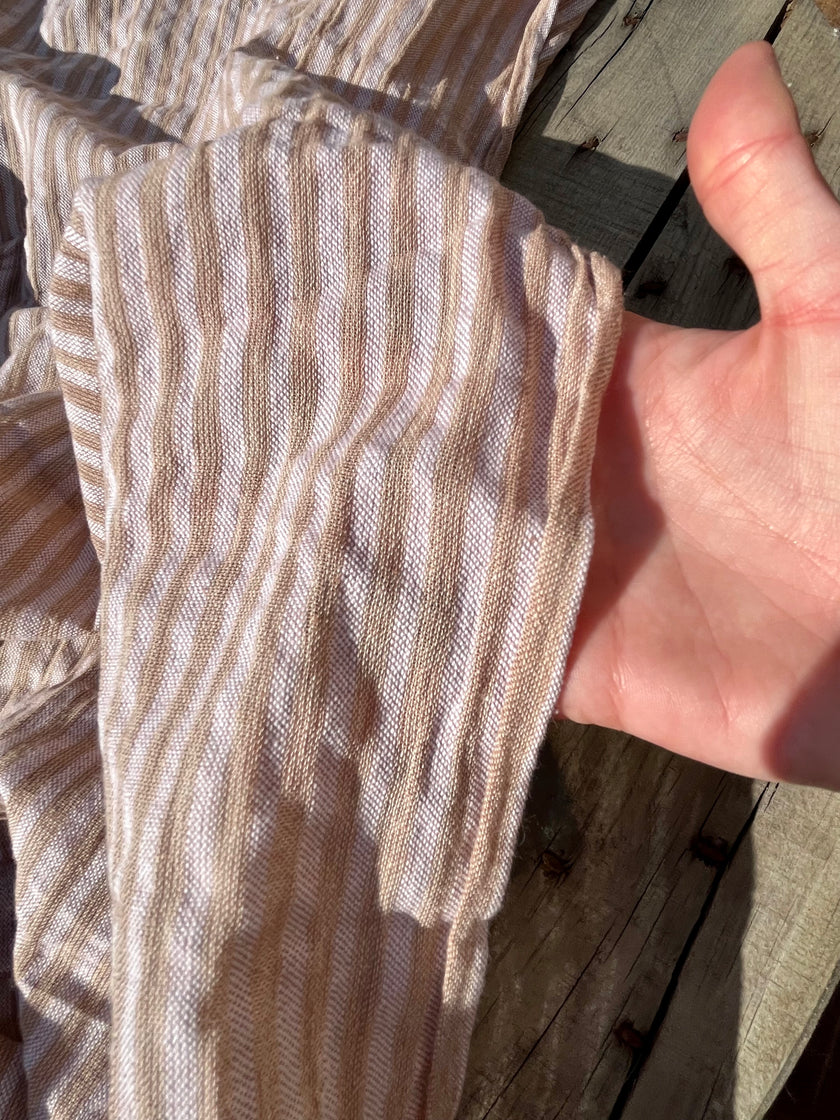 Beige Striped- Black Striped- Brown Striped Neutral Organic Cotton Fabric.