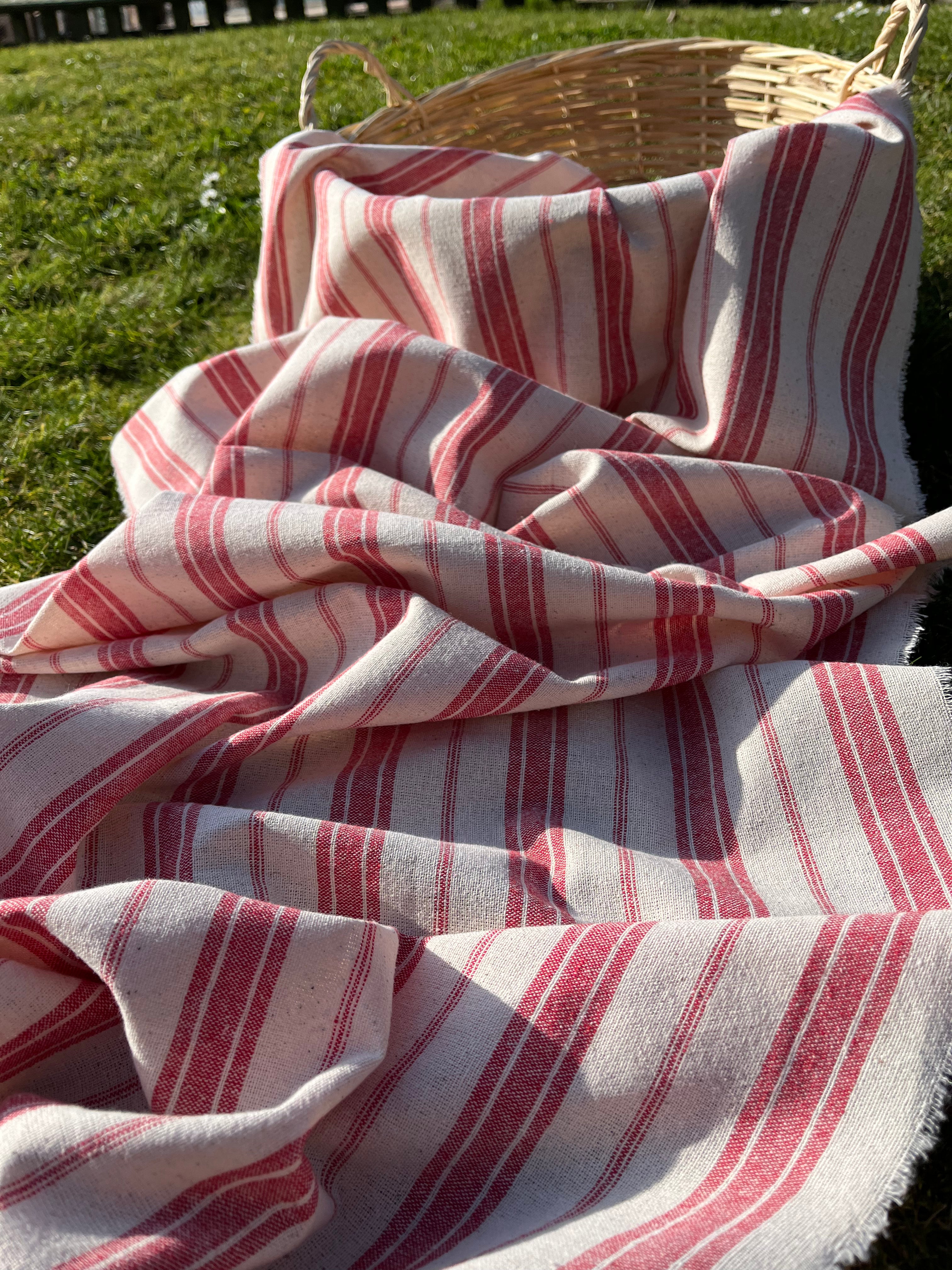 Red Striped Mid Weight Softened Linen Cotton Fabric By The Yard 2