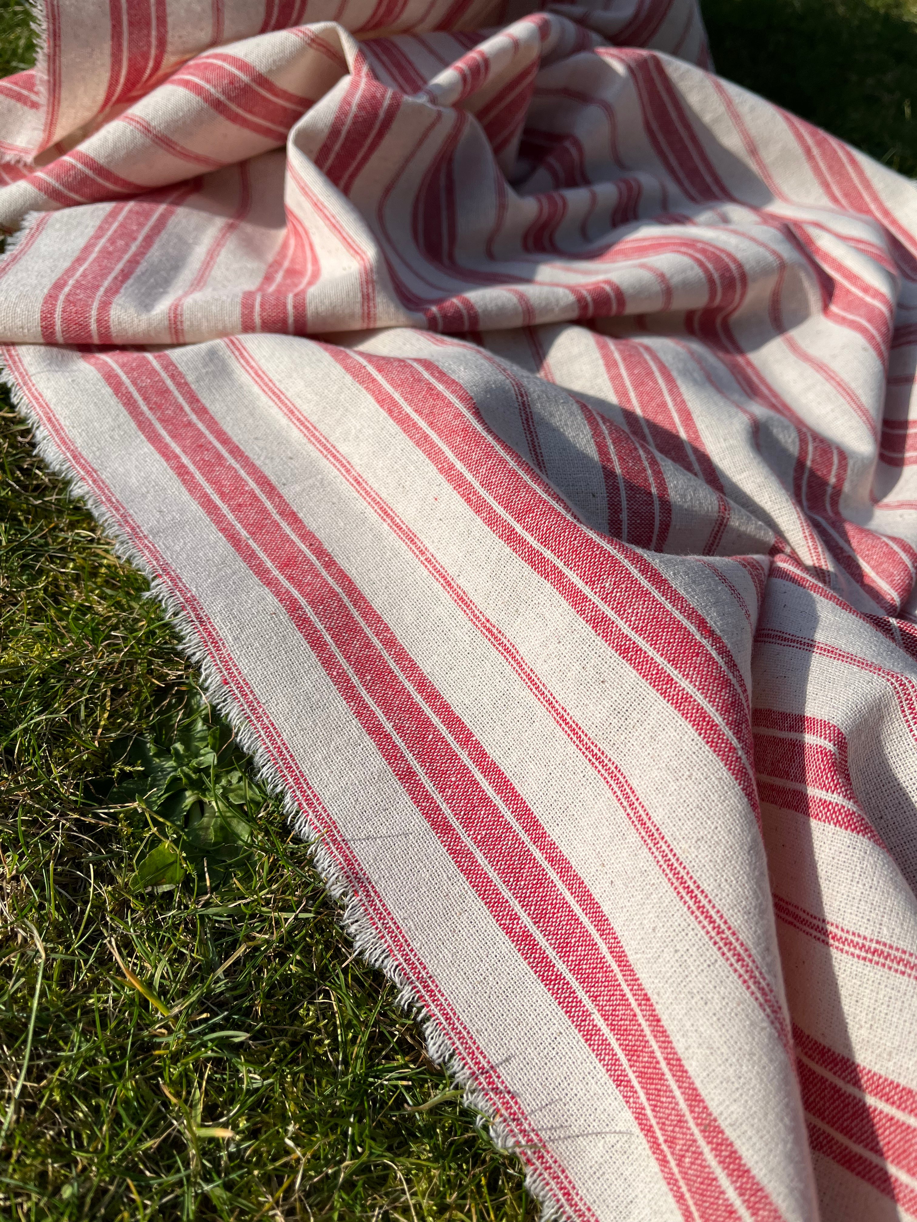 Red Striped Mid Weight Softened Linen Cotton Fabric By The Yard 2