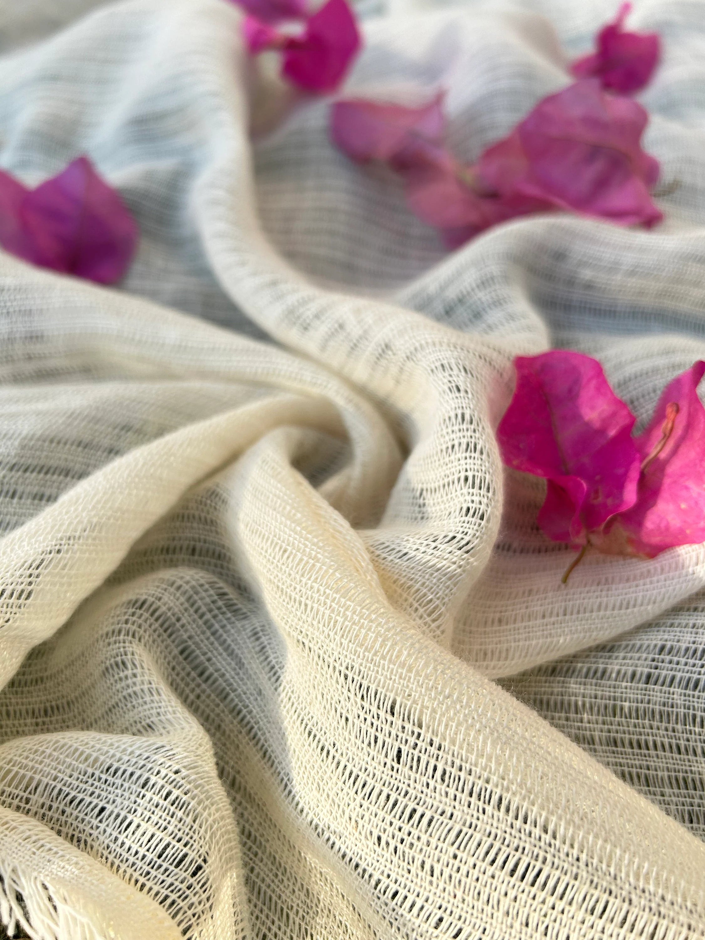 Hollow Gauze Organic Cotton Fabric,Beige White Herringbone Pattern