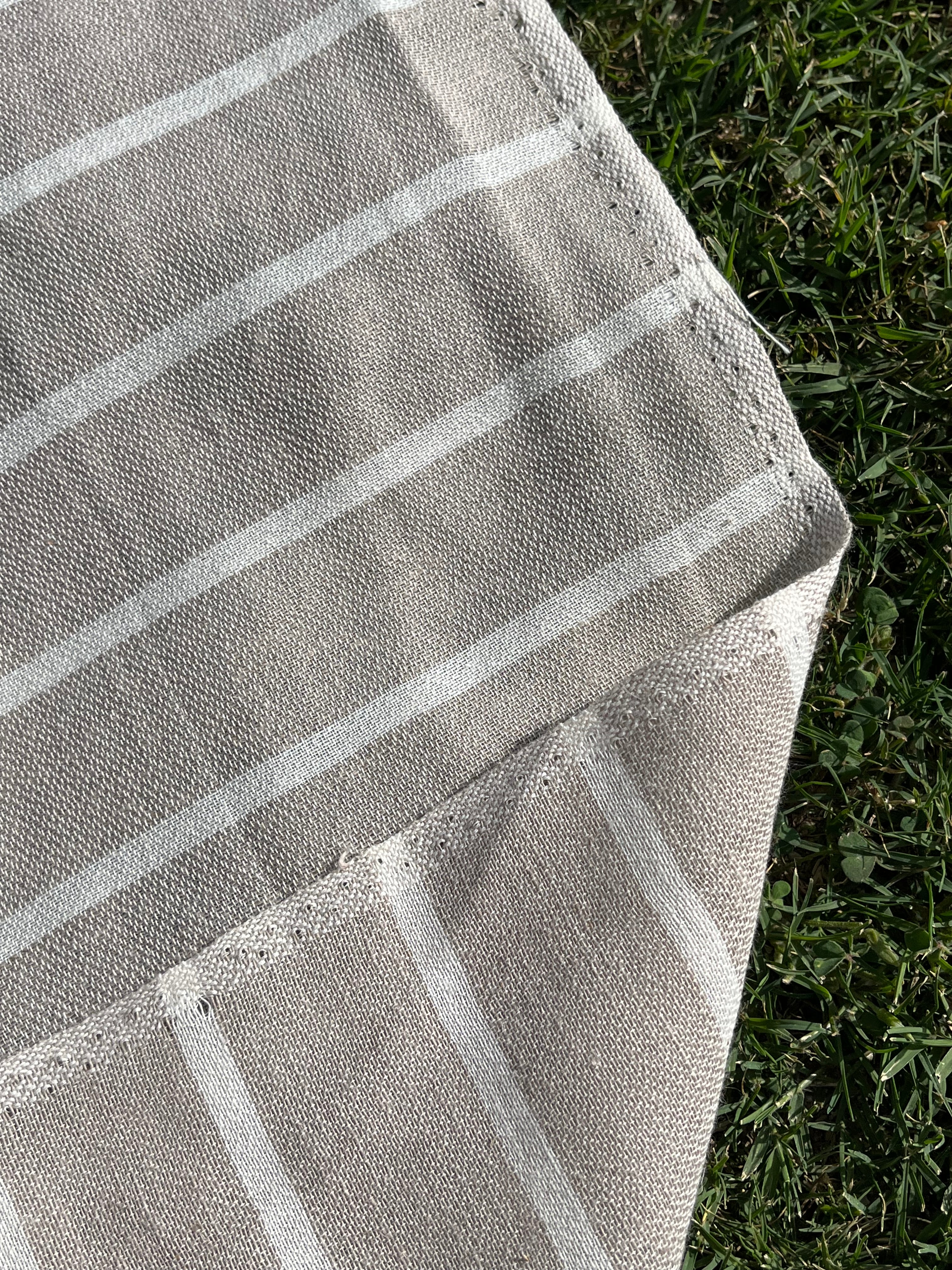 Gray- White Striped Linen Organic Cotton Blended Fabric By The Meter.