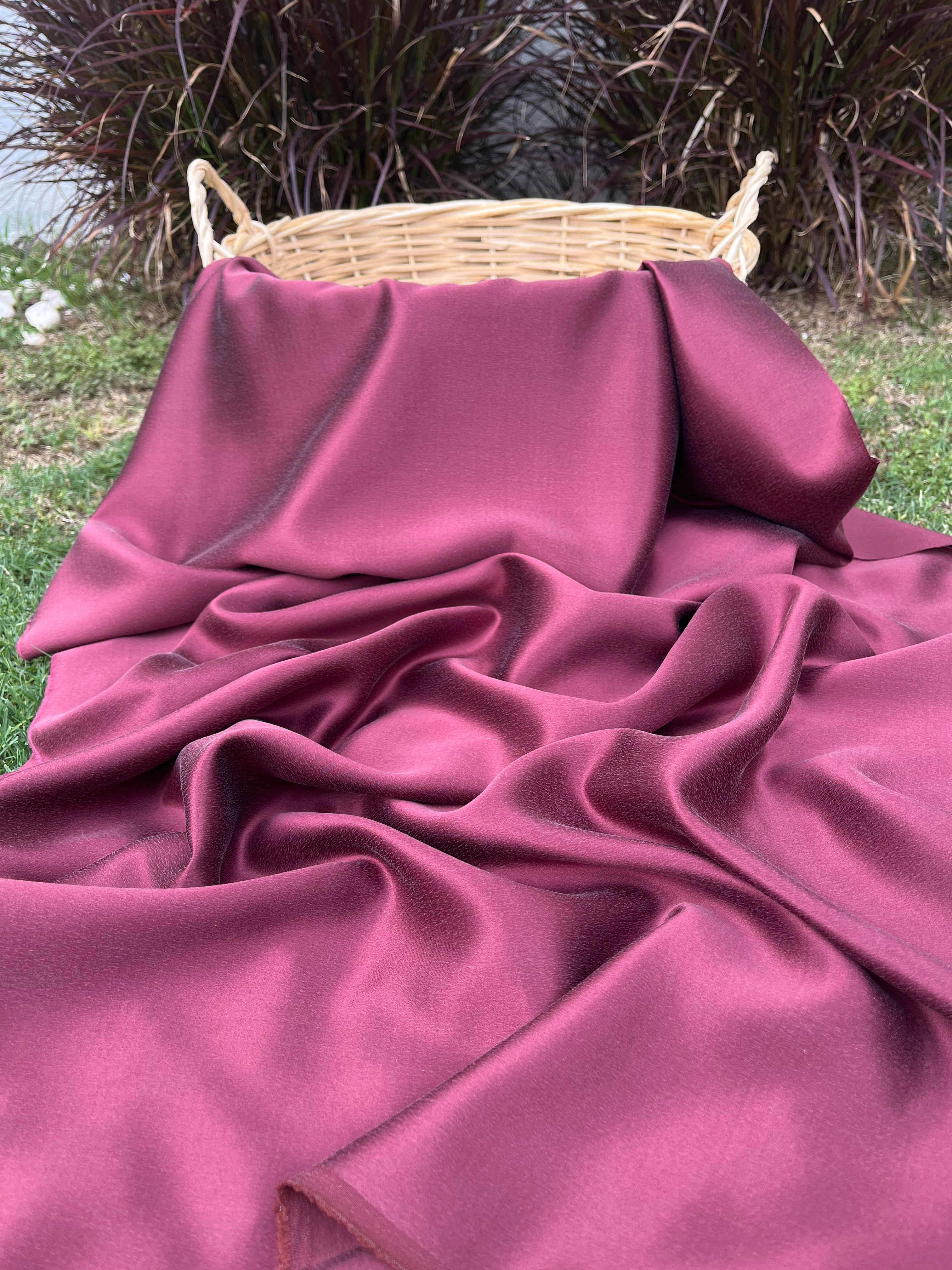 Burgundy Red  / Wine Red Stoned Silk Satin.