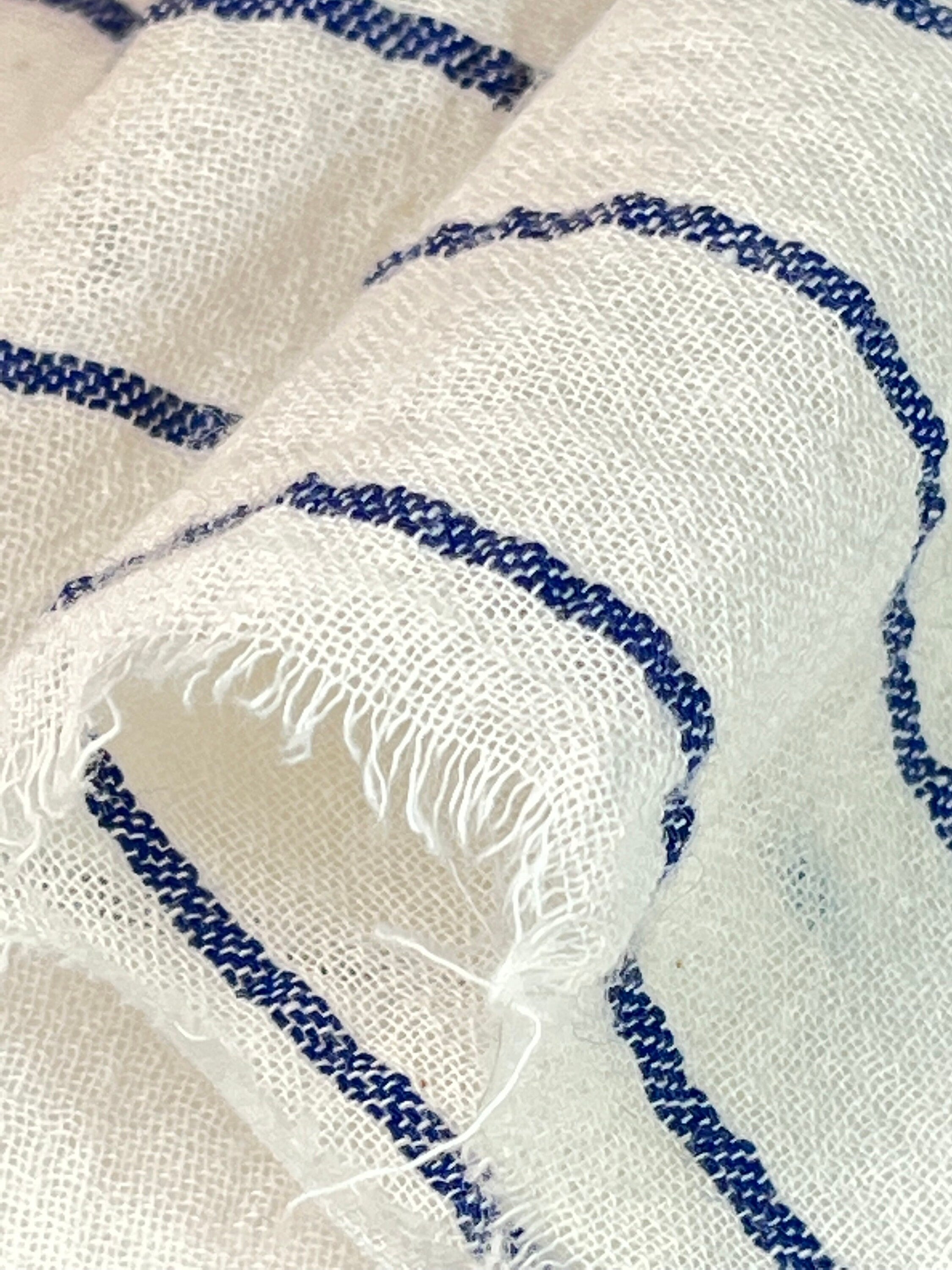 Navy - Black Striped Neutral Organic Cotton Fabric By The Meter.
