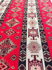 Ağır Gramajlı Kalın Jakarlı Pamuklu Kumaş Metre Başına 400/m2 - Döşemelik Geleneksel Anadolu Etnik Desenli - Döşemelik Kumaşlar. %70 Pamuk %30 Polyester - 140 cm Genişlik. Kilim Dokuma.