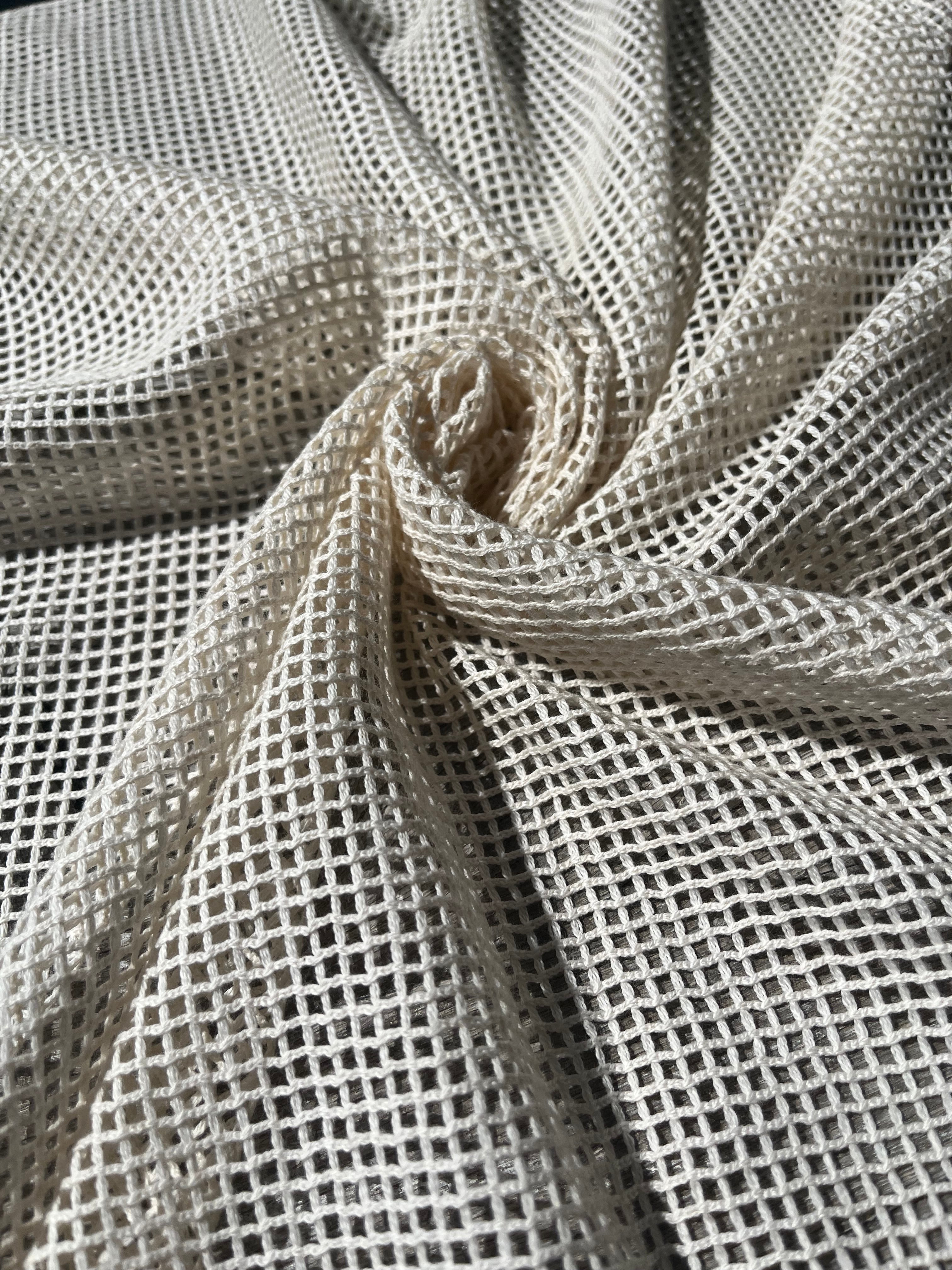 Mesh Cotton Soft Organic Fabric, Ecru White .