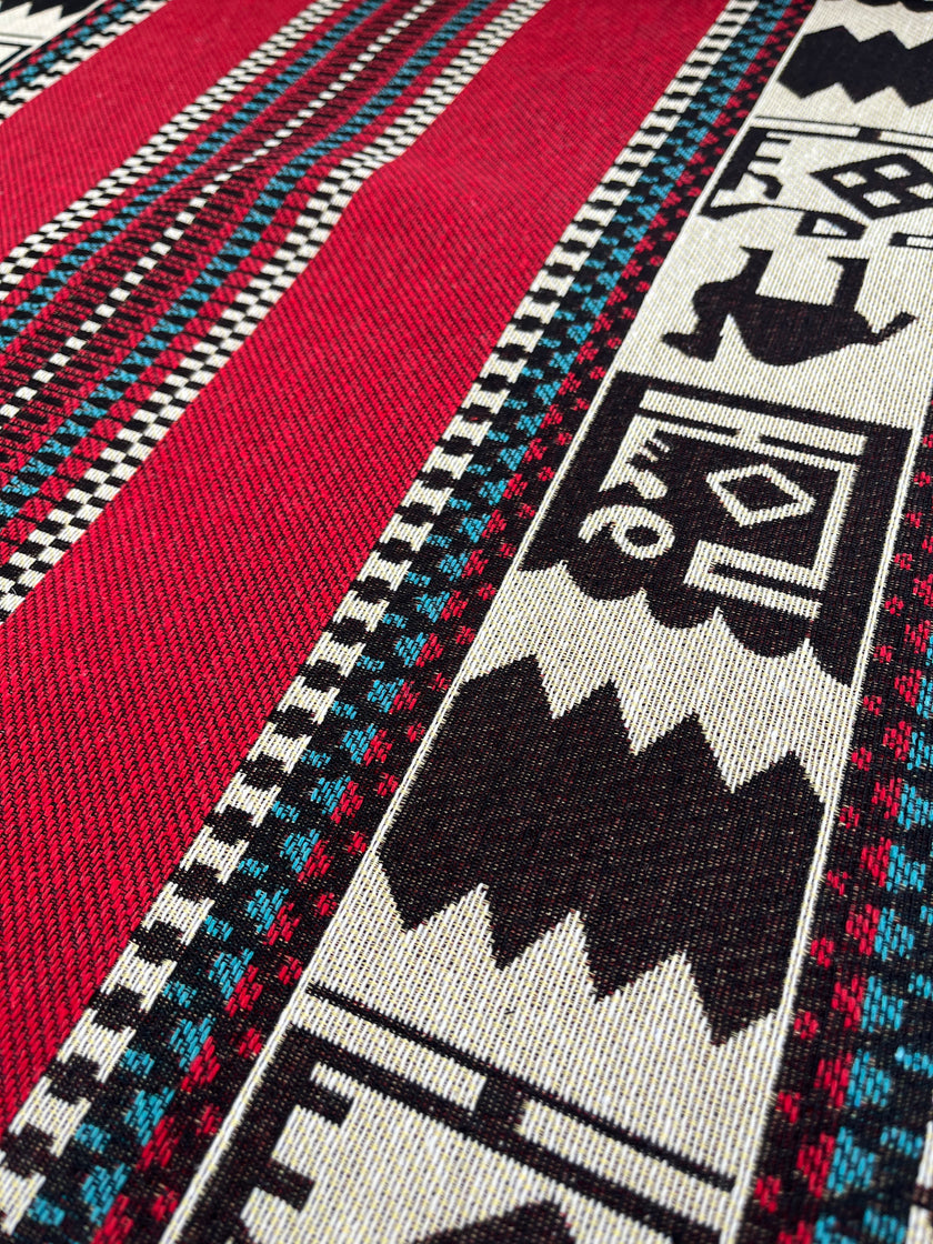 Ağır Ağırlık Kalın Jakarlı Pamuklu Kumaş Metre 400/m2 - Döşemelik Geleneksel Anadolu Etnik Desenli - Döşemelik Kumaşlar. %70 Pamuk %30 Polyester - 140 cm Genişlik. Halı Dokuma Mavi, Kırmızı, Sarı, Siyah Çok Renkli Seçenekler