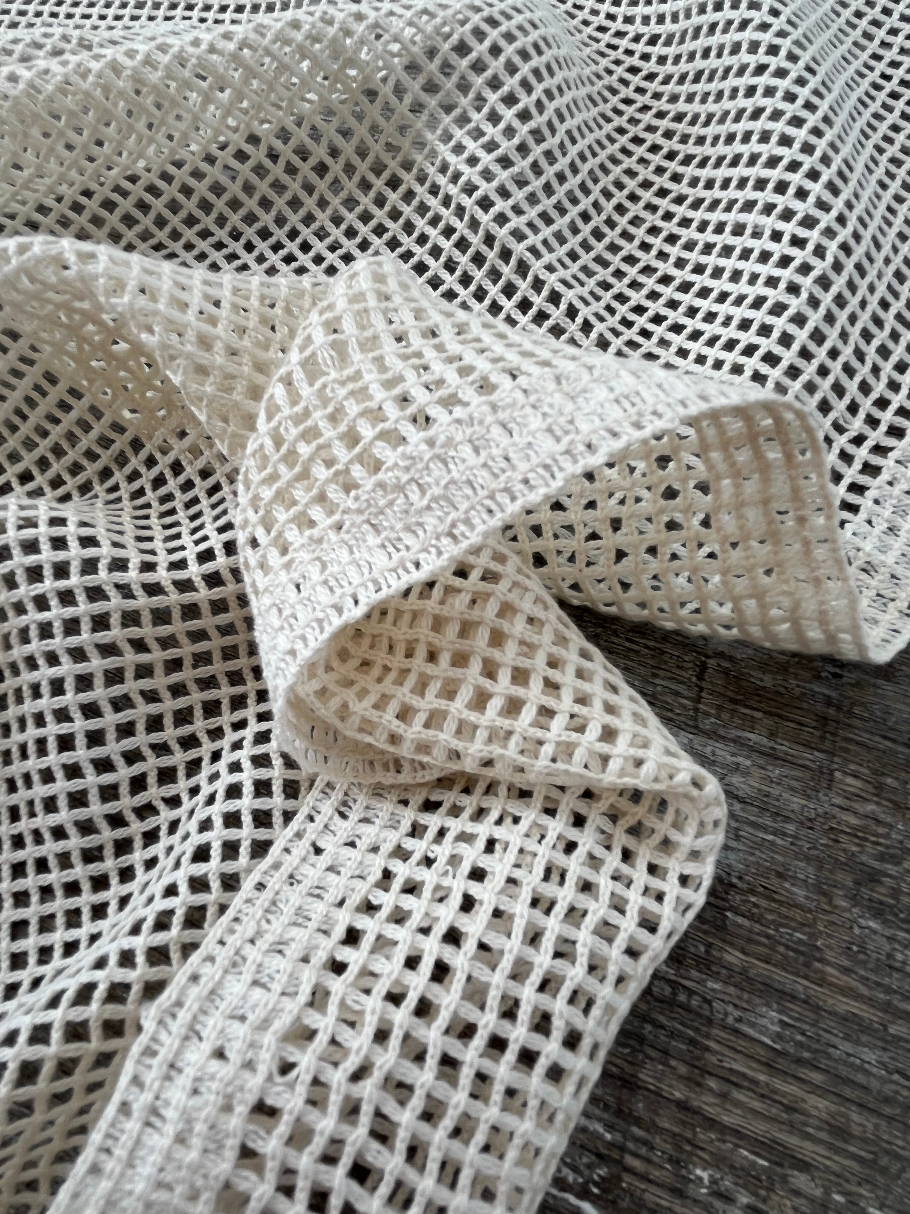 Mesh Cotton Soft Organic Fabric, Ecru White .