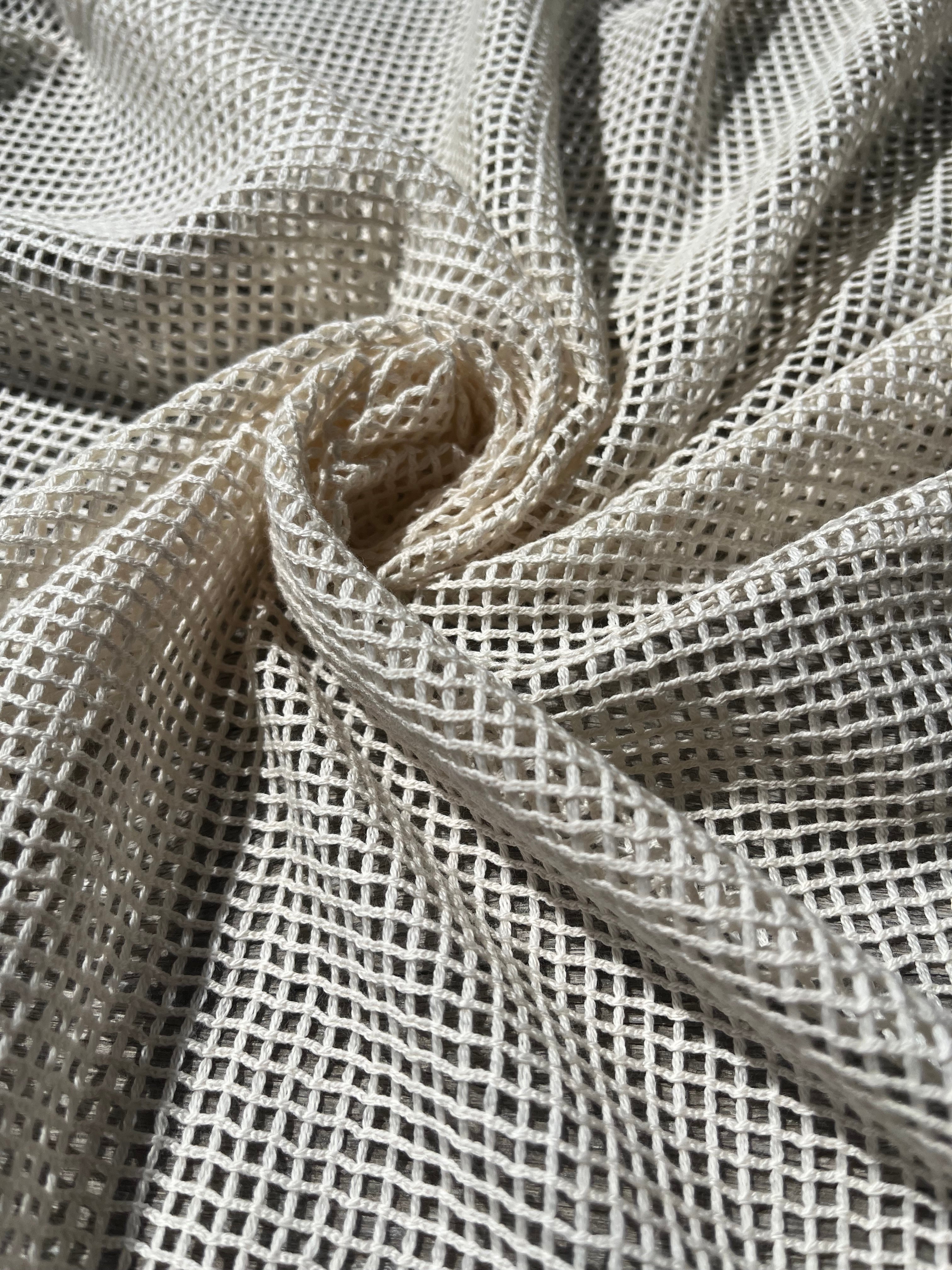 Mesh Cotton Soft Organic Fabric, Ecru White .