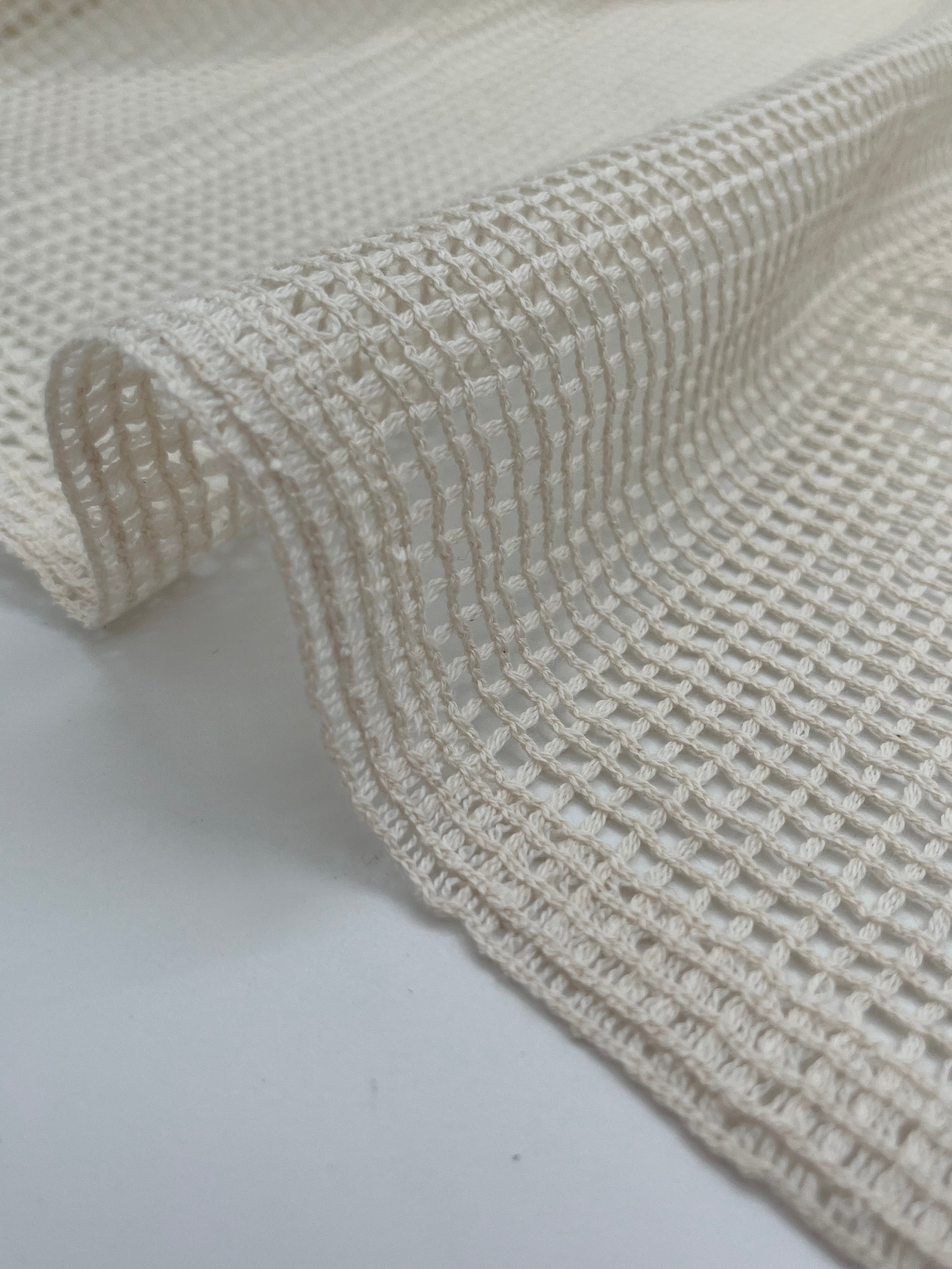 Mesh Cotton Soft Organic Fabric, Ecru White .
