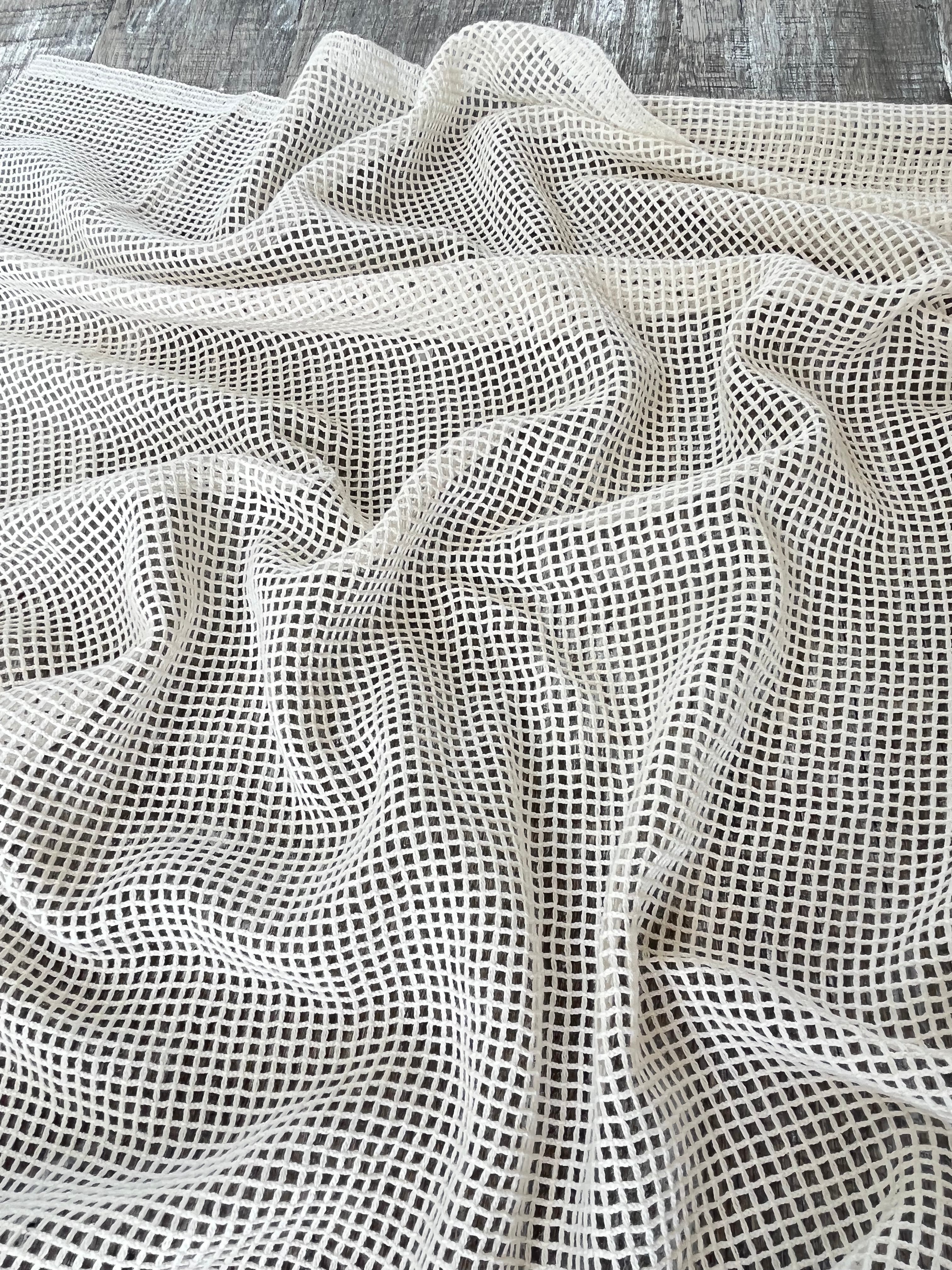 Mesh Cotton Soft Organic Fabric, Ecru White .