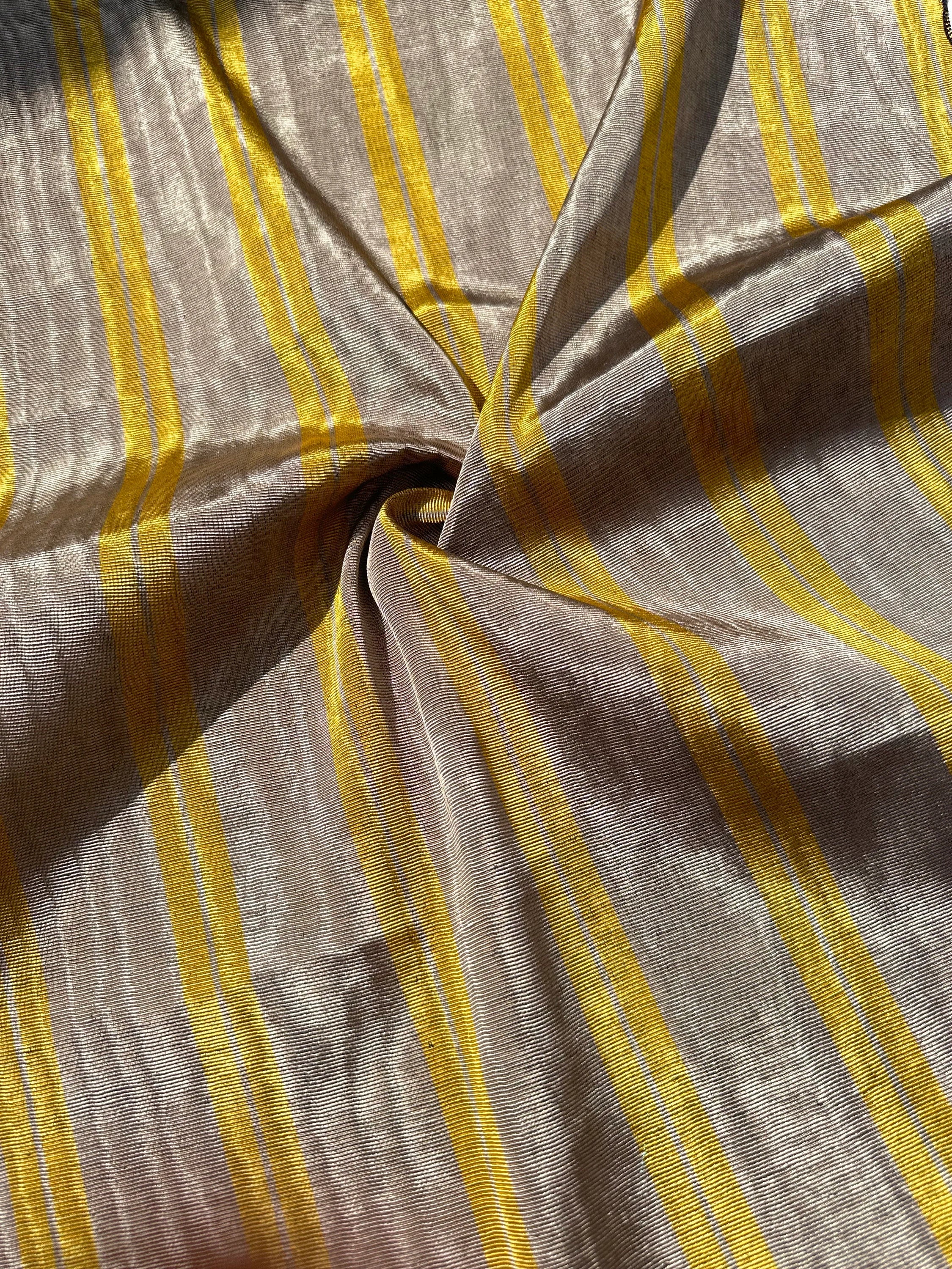Bronze Yellow Stripes Silk Moire Home Textile Interior Fabrics, Watermark Patterns.