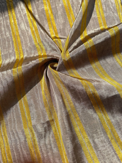 Bronze Yellow Stripes Silk Moire Home Textile Interior Fabrics, Watermark Patterns.