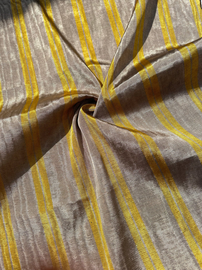 Bronze Yellow Stripes Silk Moire Home Textile Interior Fabrics, Watermark Patterns.