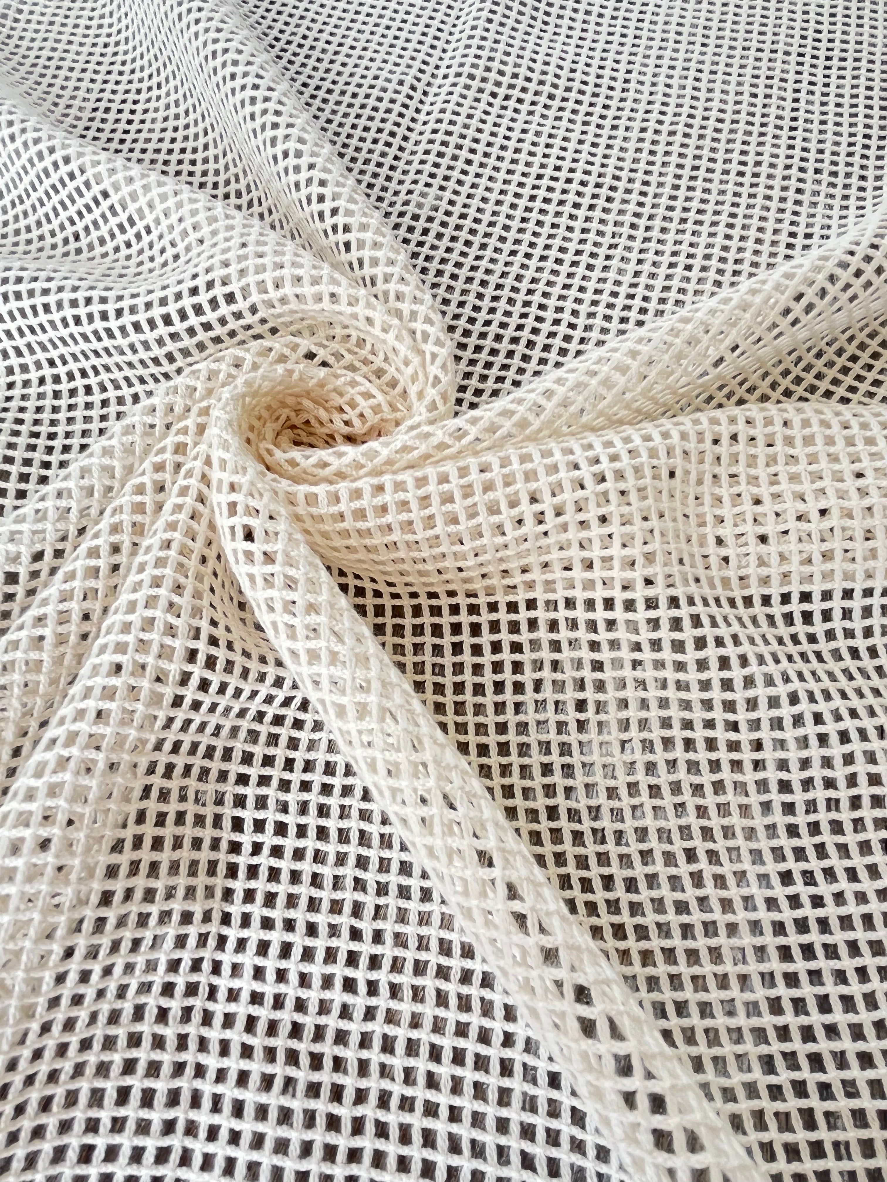 Mesh Cotton Soft Organic Fabric, Ecru White .