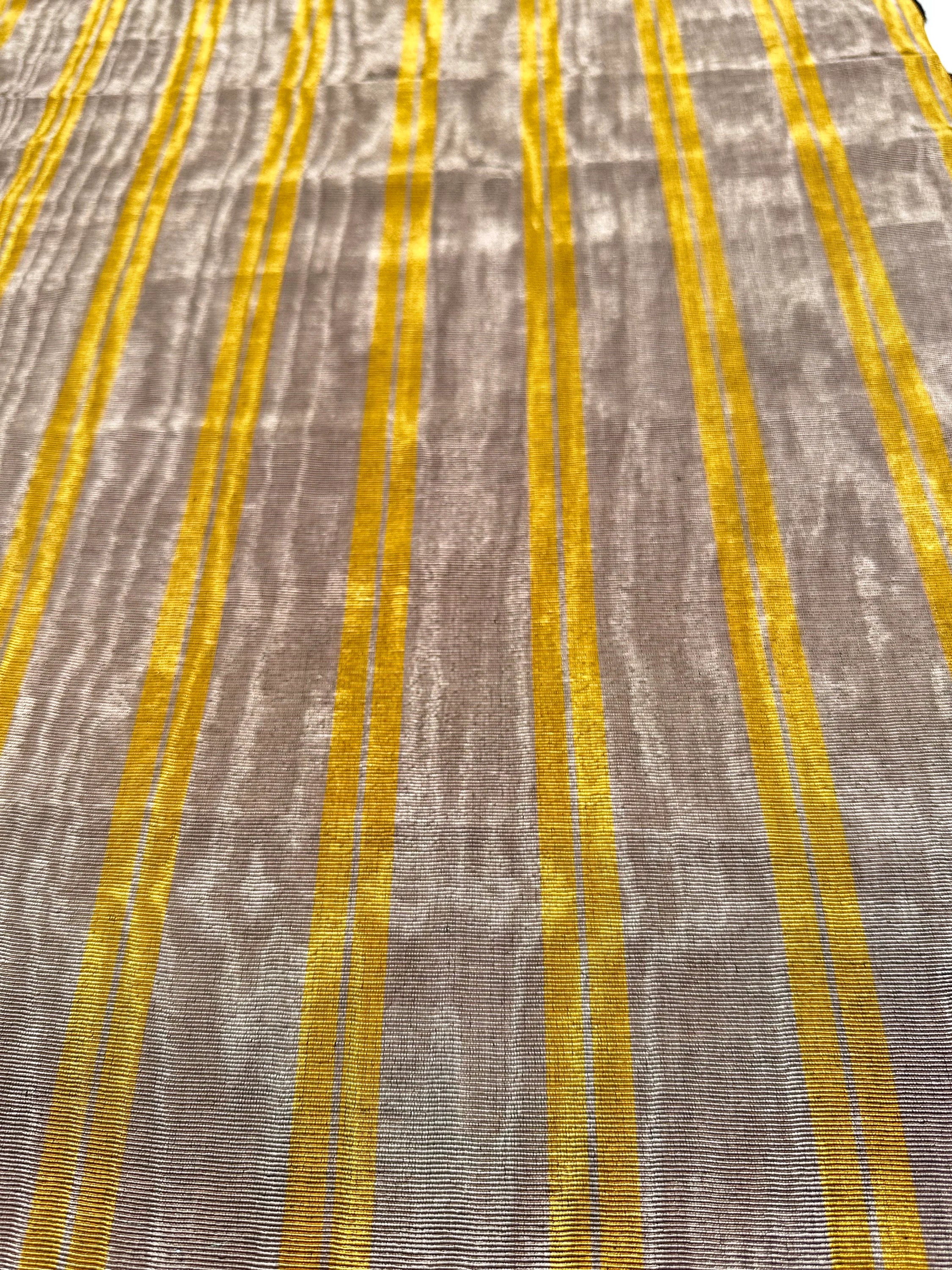 Bronze Yellow Stripes Silk Moire Home Textile Interior Fabrics, Watermark Patterns.