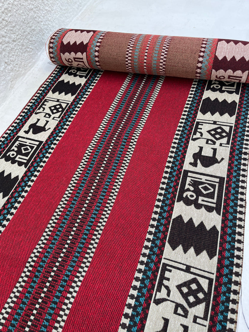 Ağır Ağırlık Kalın Jakarlı Pamuklu Kumaş Metre 400/m2 - Döşemelik Geleneksel Anadolu Etnik Desenli - Döşemelik Kumaşlar. %70 Pamuk %30 Polyester - 140 cm Genişlik. Halı Dokuma Mavi, Kırmızı, Sarı, Siyah Çok Renkli Seçenekler