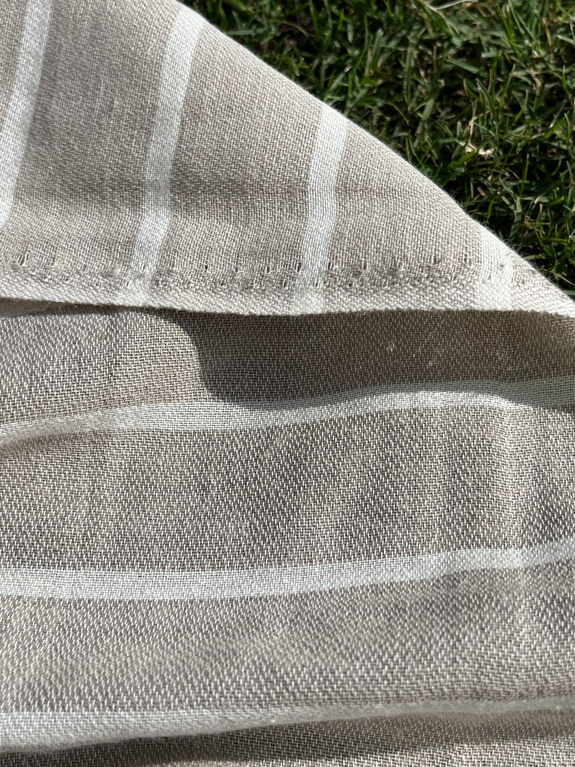 Gri-Beyaz Çizgili Keten Organik Pamuk Karışımlı Kumaş Metre Fiyatı, Çizgili Kumaş, Genişlik 110 cm, El Dokuma.