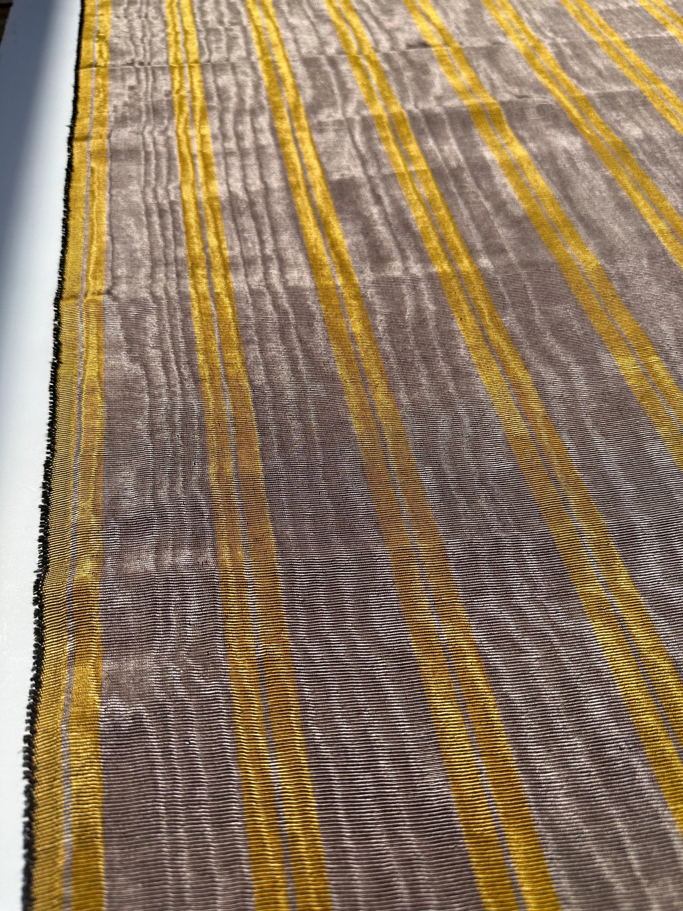 Bronze Yellow Stripes Silk Moire Home Textile Interior Fabrics, Watermark Patterns.