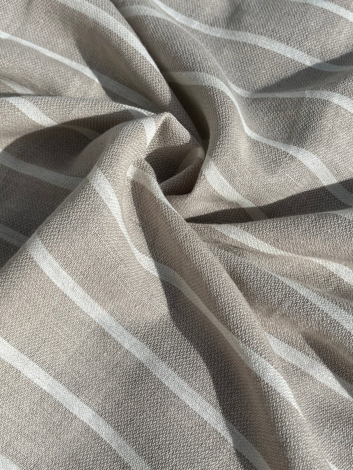 Gray- White Striped Linen Organic Cotton Blended Fabric By The Meter.
