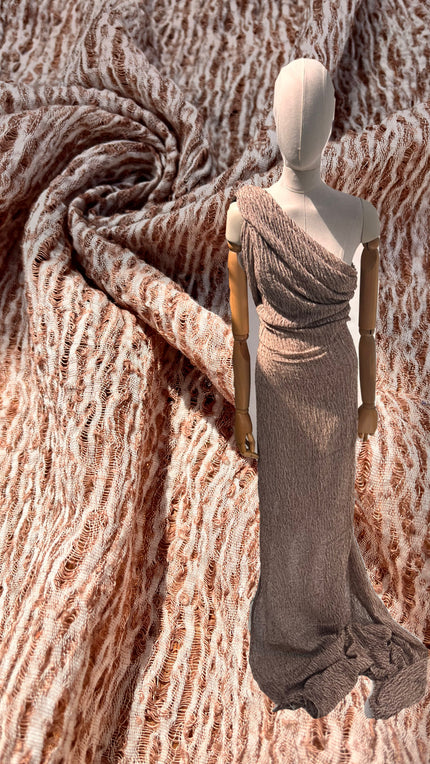 Brown Linen Fabric By The Yard Textured Handloom Semi-Sheer Natural Fabrics.