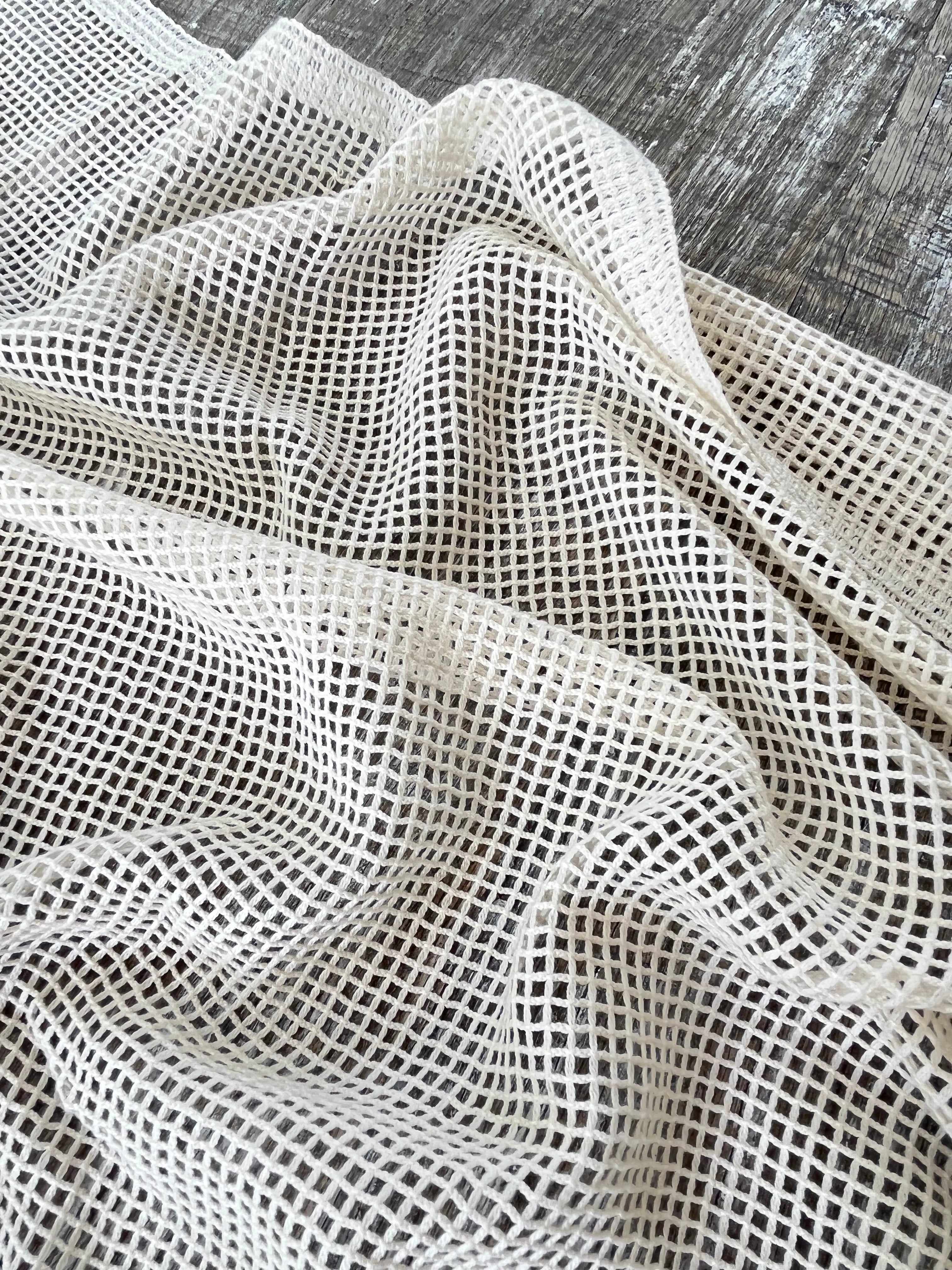 Mesh Cotton Soft Organic Fabric, Ecru White .