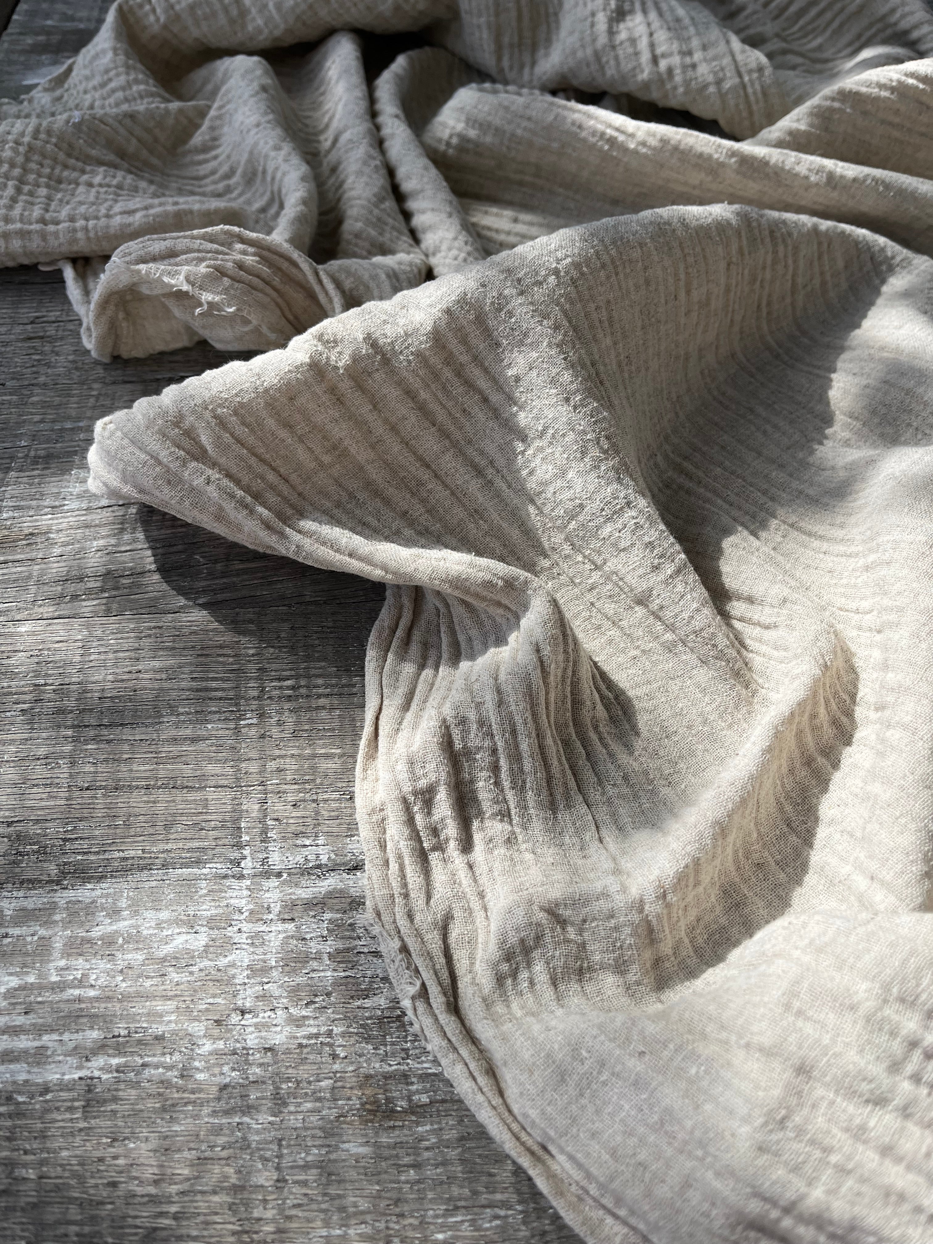 Keten Yarı Şeffaf Açık Dokuma Muslin Kumaş. - Organik Muslin Kumaş - Bebek Pamuklu Muslin - Metre ile 2 Katlı Tül Kumaş, 150 CM GENİŞLİK. Yenidoğan Battaniyesi.