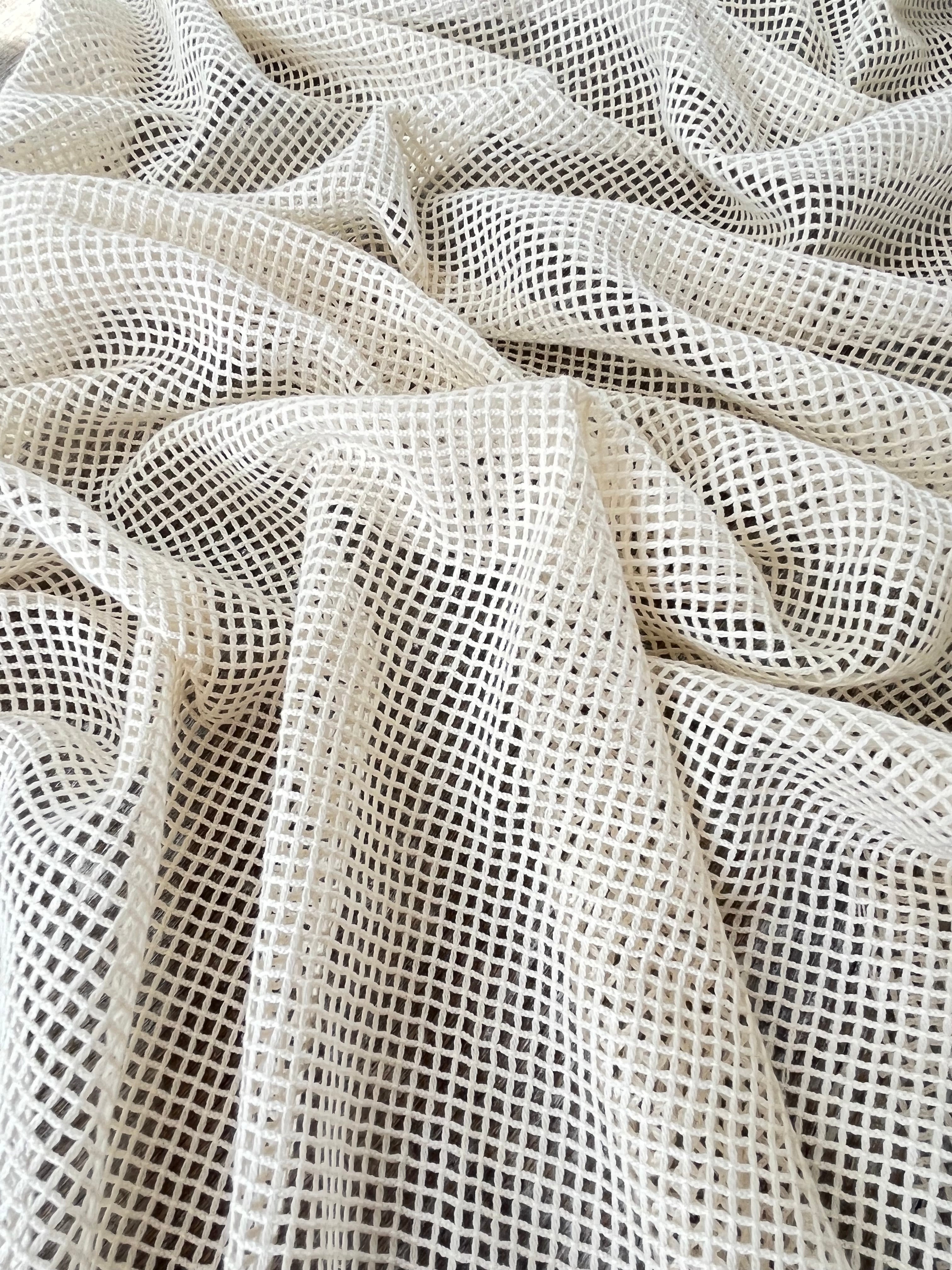 Mesh Cotton Soft Organic Fabric, Ecru White .