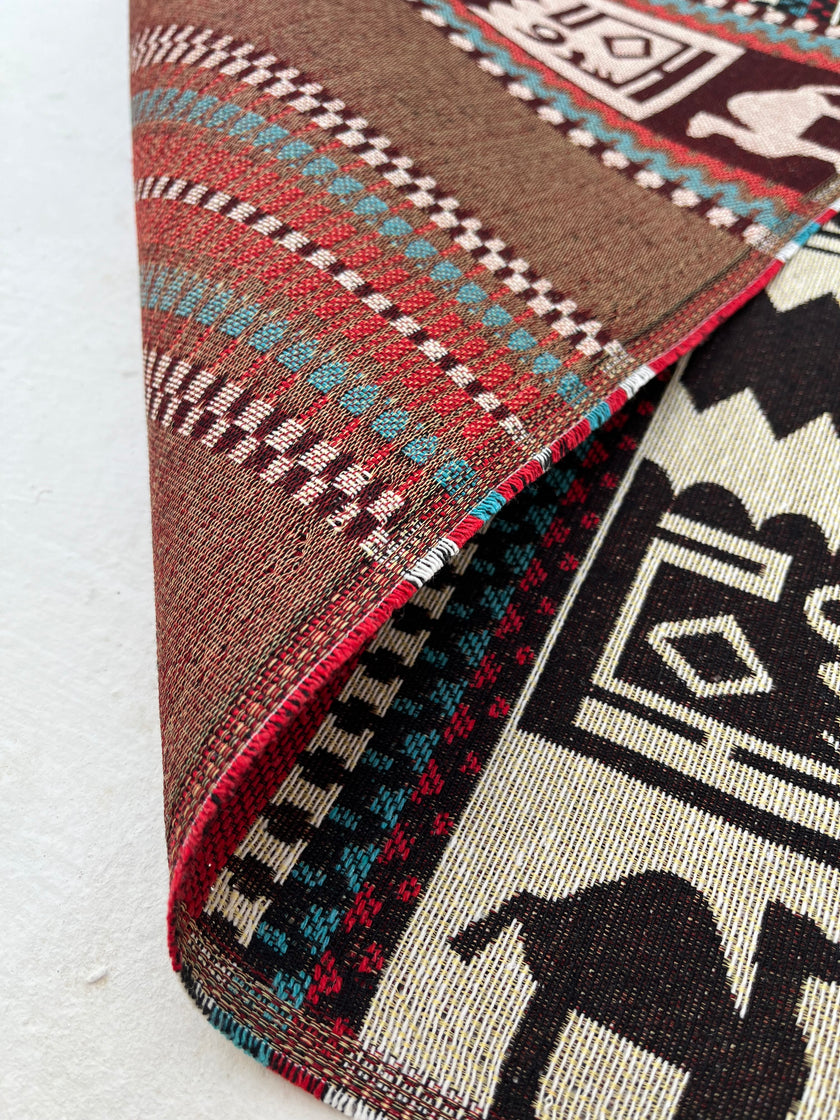 Ağır Ağırlık Kalın Jakarlı Pamuklu Kumaş Metre 400/m2 - Döşemelik Geleneksel Anadolu Etnik Desenli - Döşemelik Kumaşlar. %70 Pamuk %30 Polyester - 140 cm Genişlik. Halı Dokuma Mavi, Kırmızı, Sarı, Siyah Çok Renkli Seçenekler