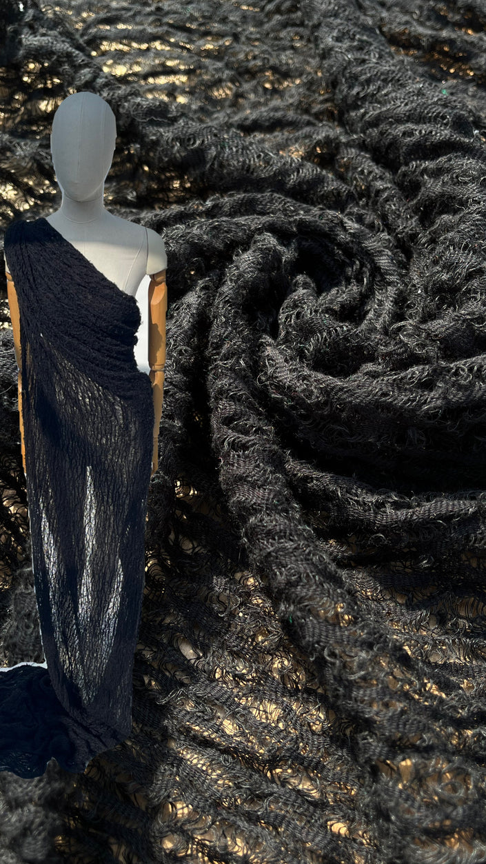 Black Open Weave Textured Linen Fabric By The Yard Natural Fabrics.