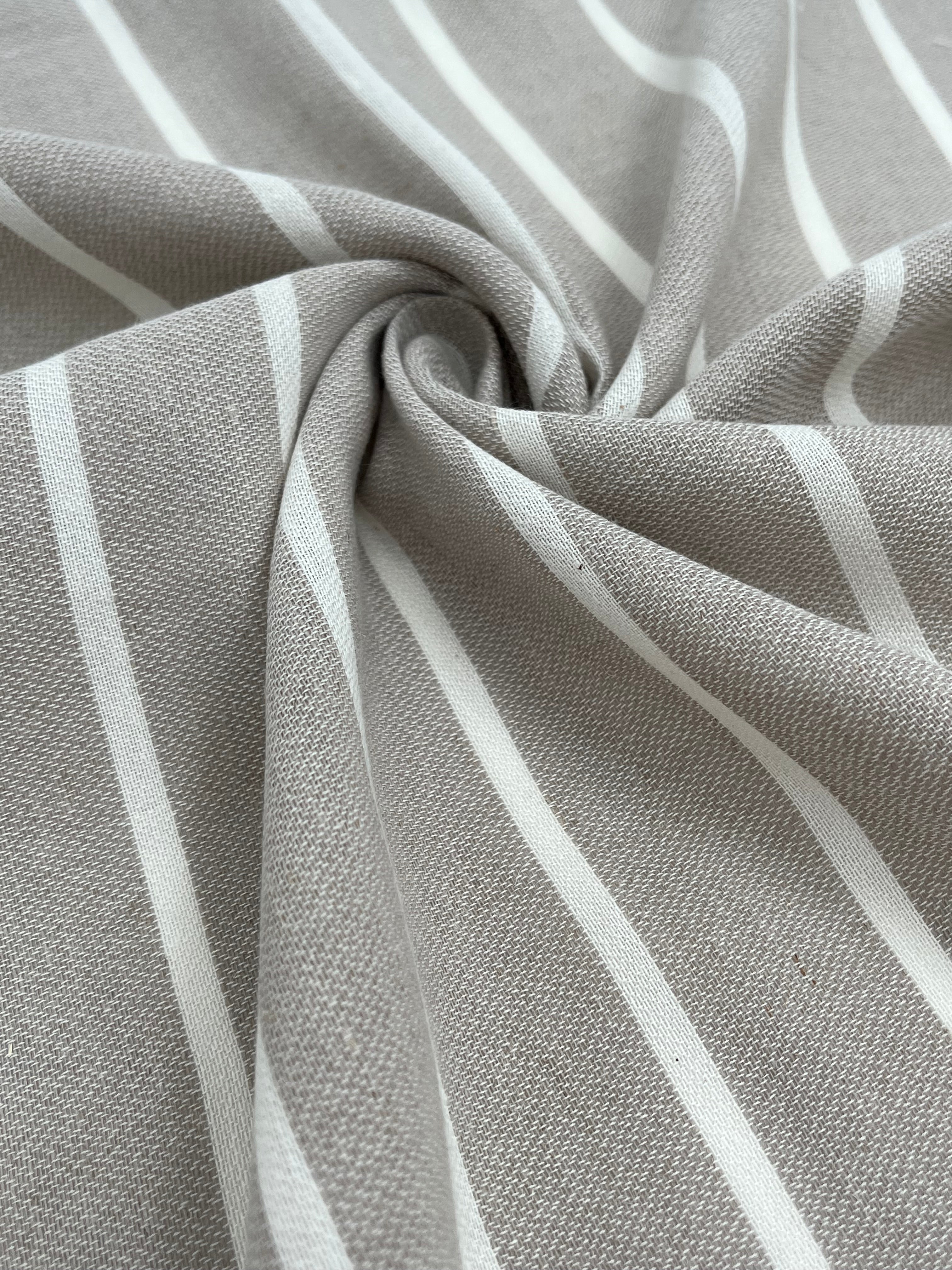 Gray- White Striped Linen Organic Cotton Blended Fabric By The Meter.