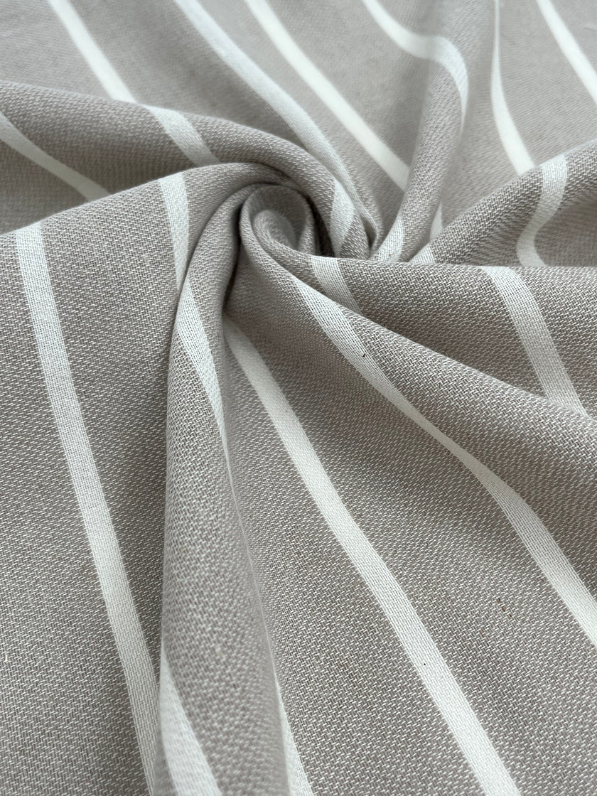 Gri-Beyaz Çizgili Keten Organik Pamuk Karışımlı Kumaş Metre Fiyatı, Çizgili Kumaş, Genişlik 110 cm, El Dokuma.