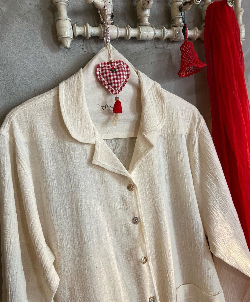 Metre ile Fildişi Ağartılmamış Nötr Organik Pamuklu Kumaş, Buruşuk Kumaş, Geniş En.